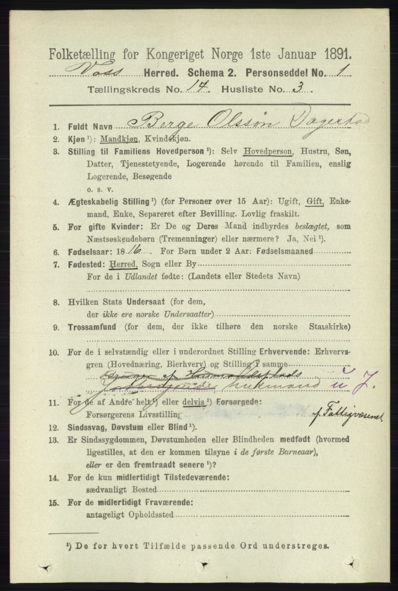 RA, 1891 census for 1235 Voss, 1891, p. 7274