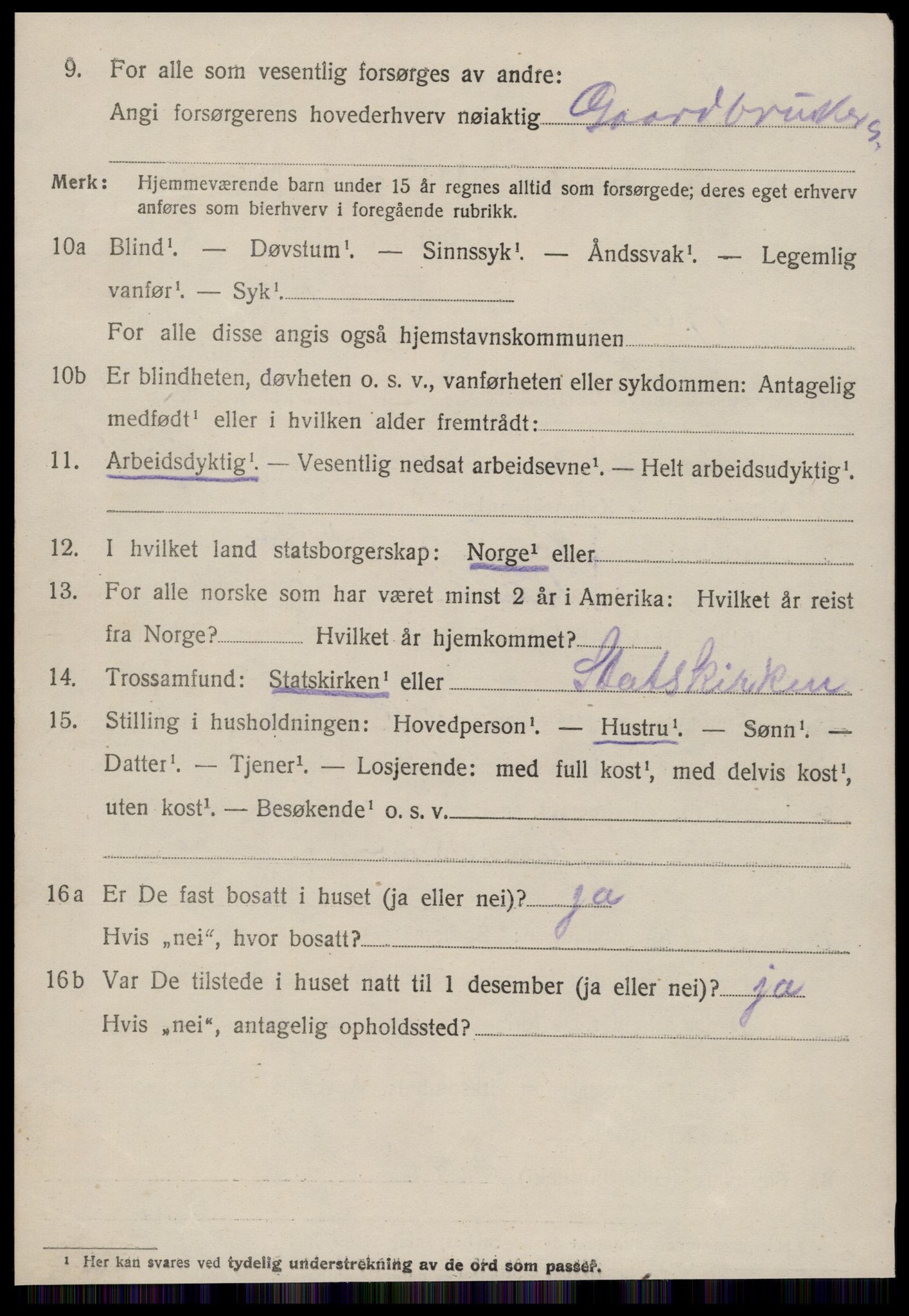 SAT, 1920 census for Volda, 1920, p. 9207