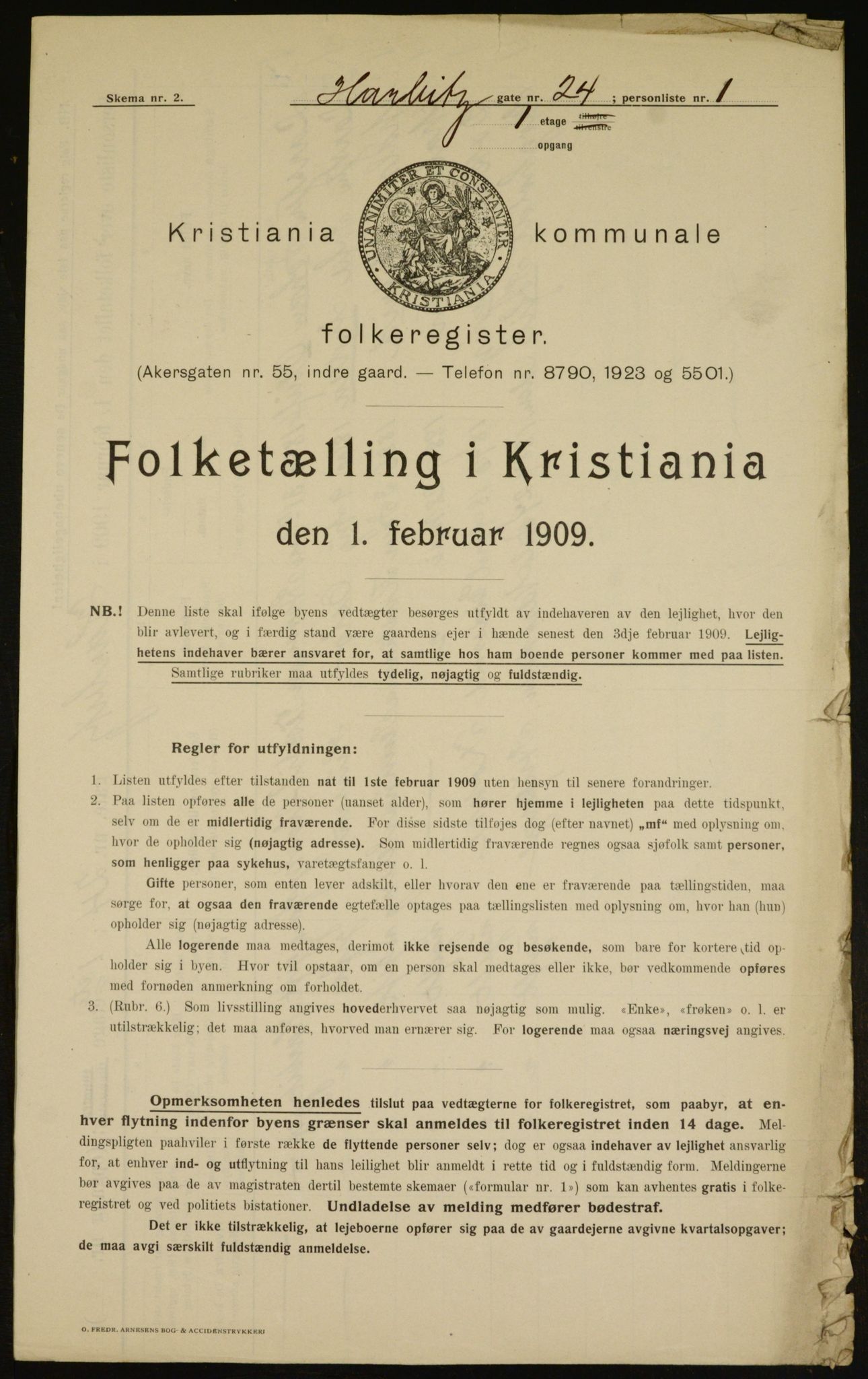 OBA, Municipal Census 1909 for Kristiania, 1909, p. 73485