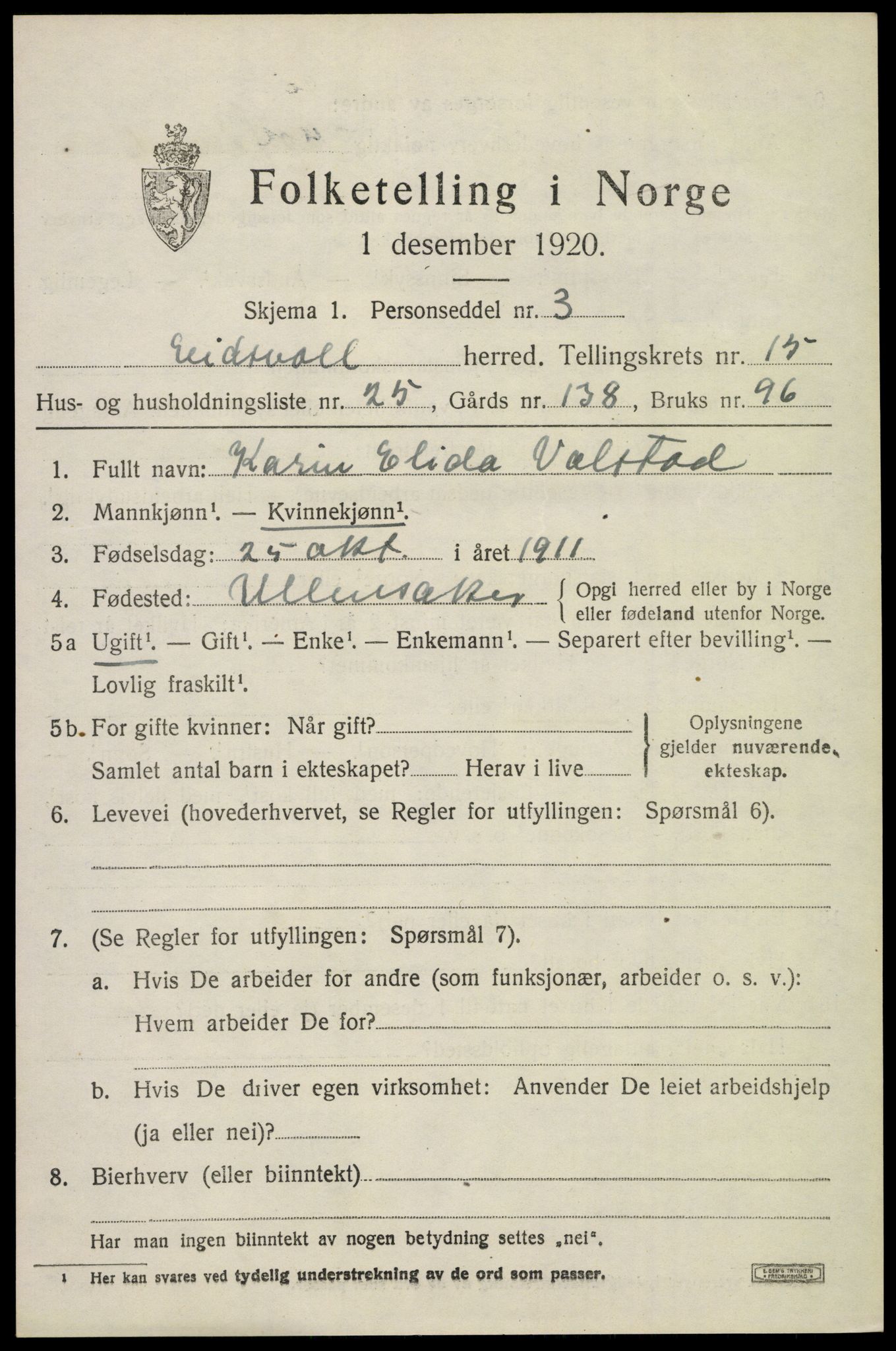 SAO, 1920 census for Eidsvoll, 1920, p. 22433