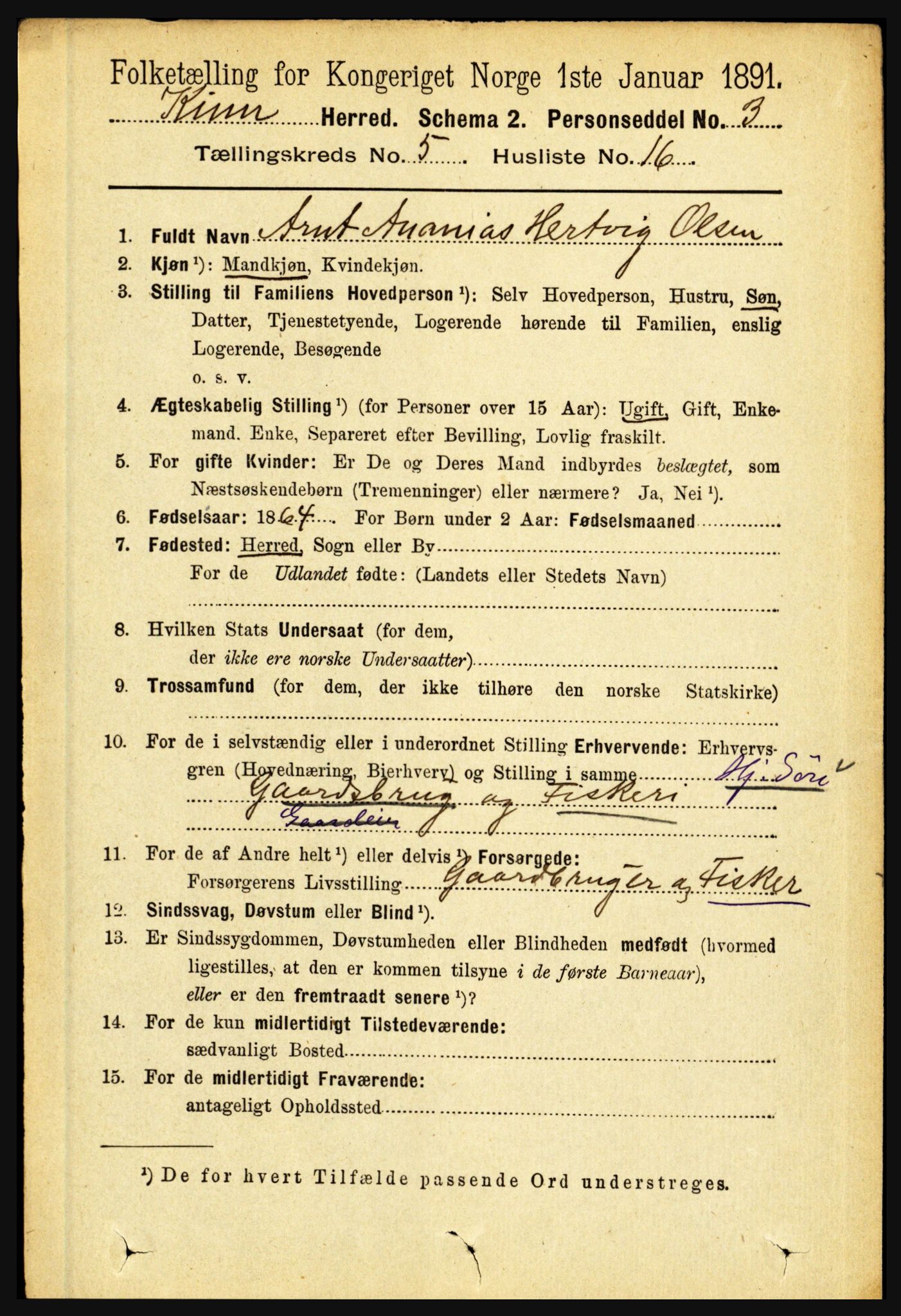 RA, 1891 census for 1437 Kinn, 1891, p. 1913