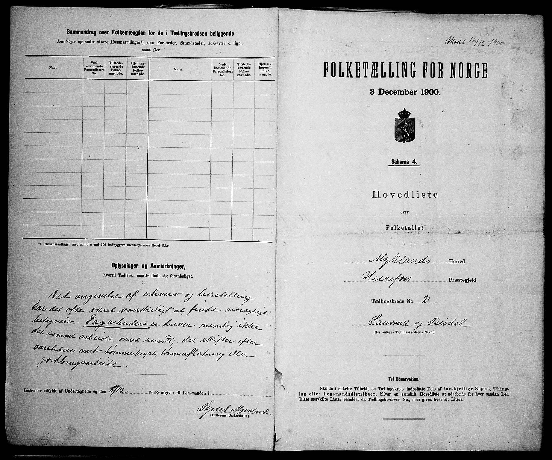 SAK, 1900 census for Mykland, 1900, p. 12