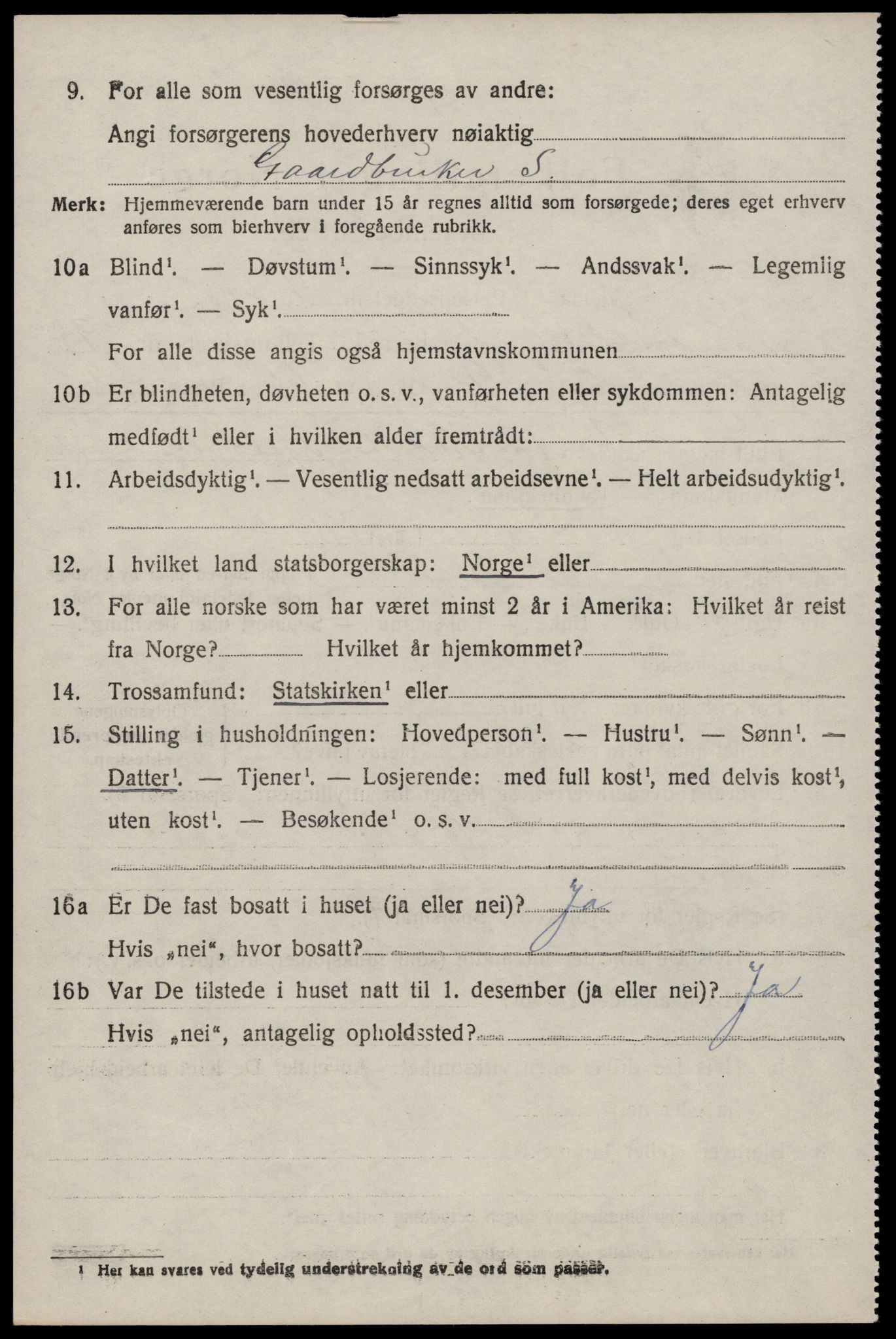 SAST, 1920 census for Nedstrand, 1920, p. 3336