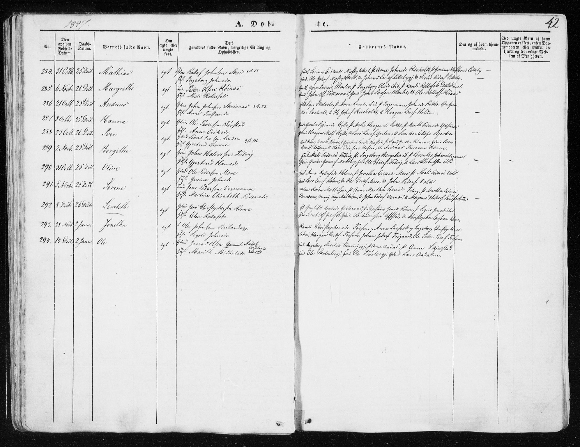 Ministerialprotokoller, klokkerbøker og fødselsregistre - Nord-Trøndelag, SAT/A-1458/709/L0074: Parish register (official) no. 709A14, 1845-1858, p. 42