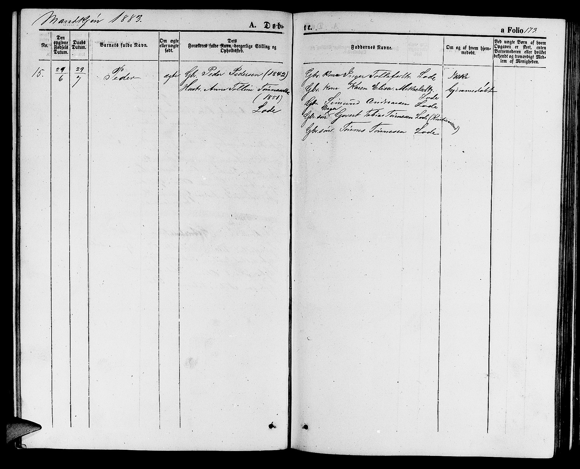 Hå sokneprestkontor, AV/SAST-A-101801/001/30BB/L0001: Parish register (copy) no. B 1, 1854-1883, p. 173