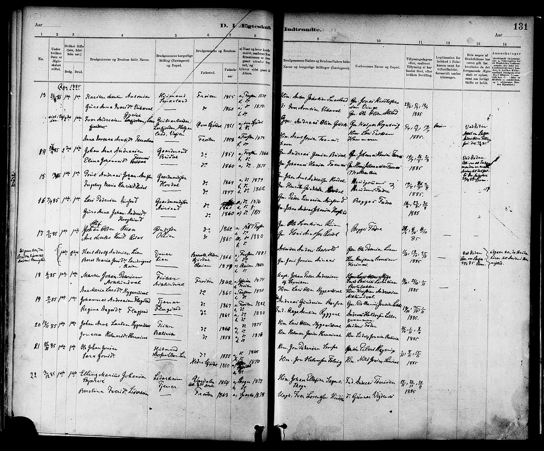 Ministerialprotokoller, klokkerbøker og fødselsregistre - Nord-Trøndelag, AV/SAT-A-1458/713/L0120: Parish register (official) no. 713A09, 1878-1887, p. 131