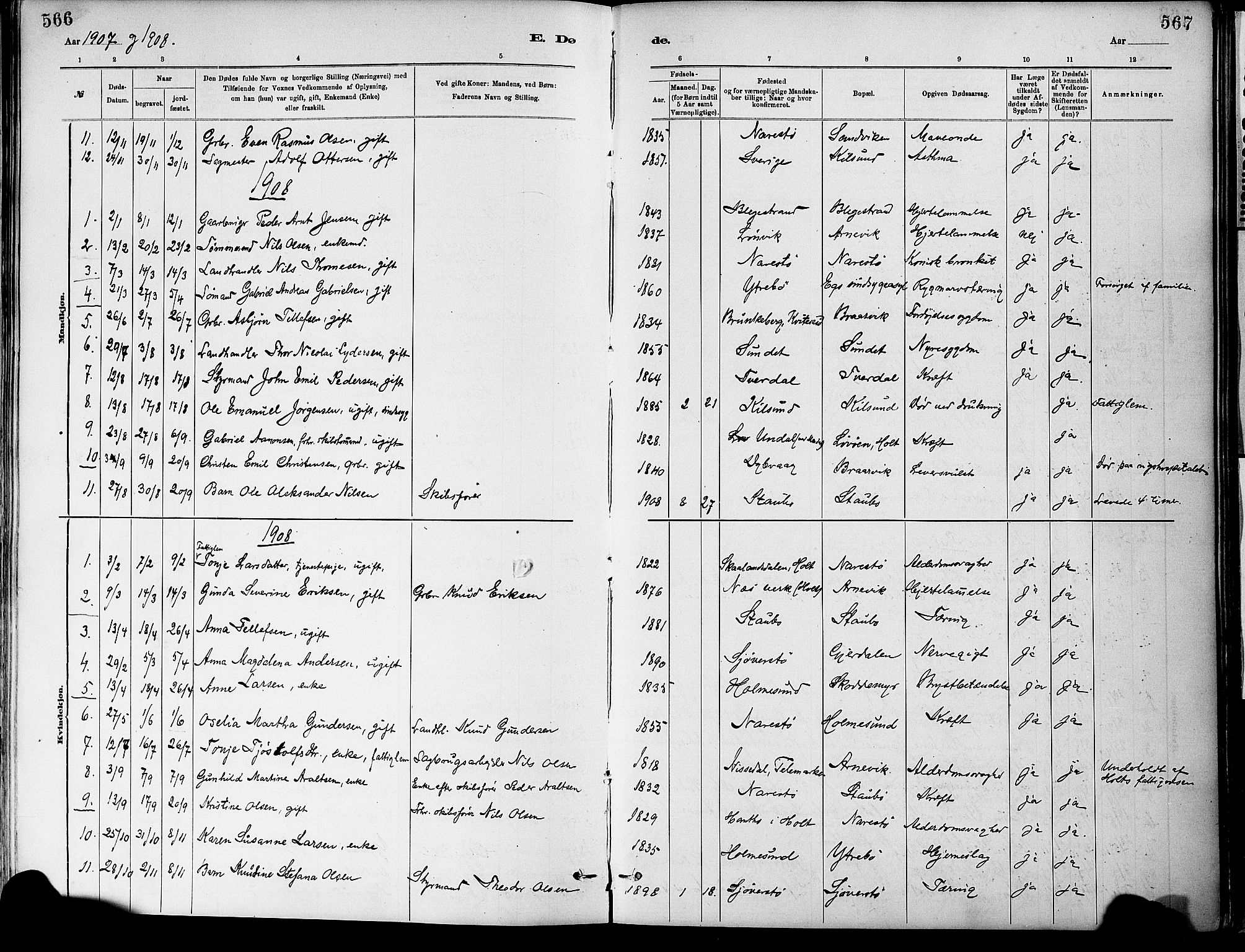 Dypvåg sokneprestkontor, AV/SAK-1111-0007/F/Fa/Fab/L0001: Parish register (official) no. A 1, 1885-1912, p. 566-567