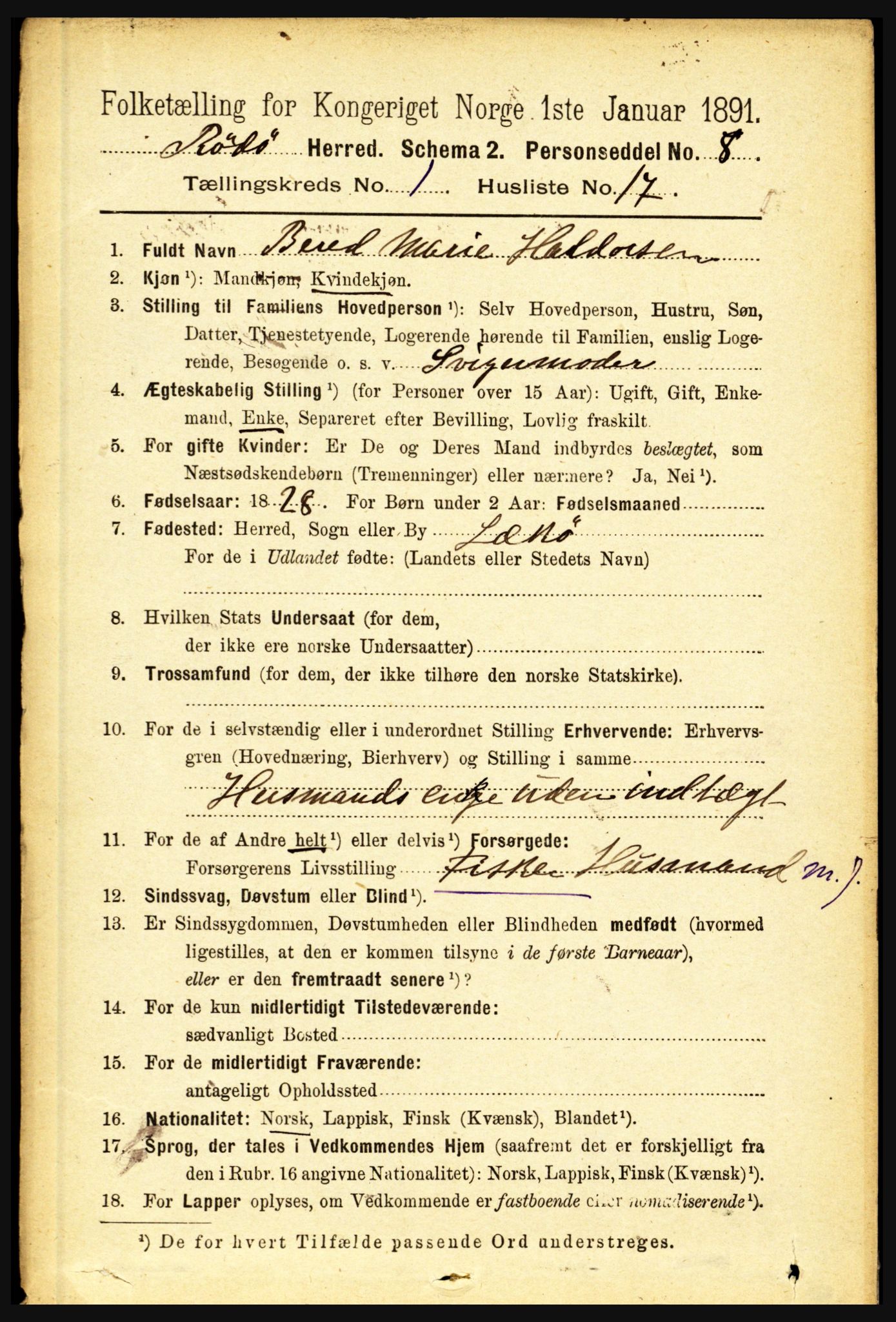 RA, 1891 census for 1836 Rødøy, 1891, p. 151