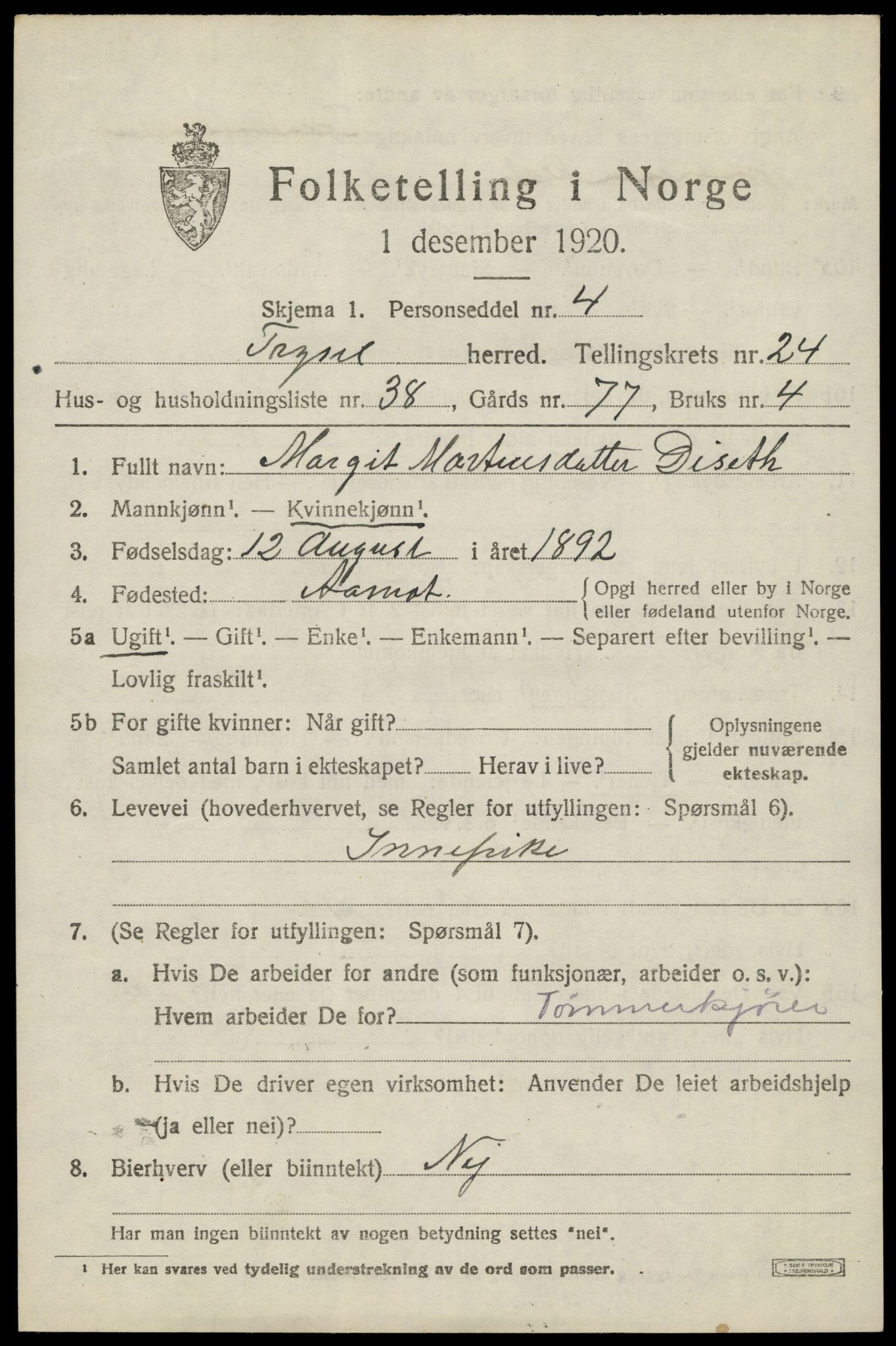 SAH, 1920 census for Trysil, 1920, p. 15685