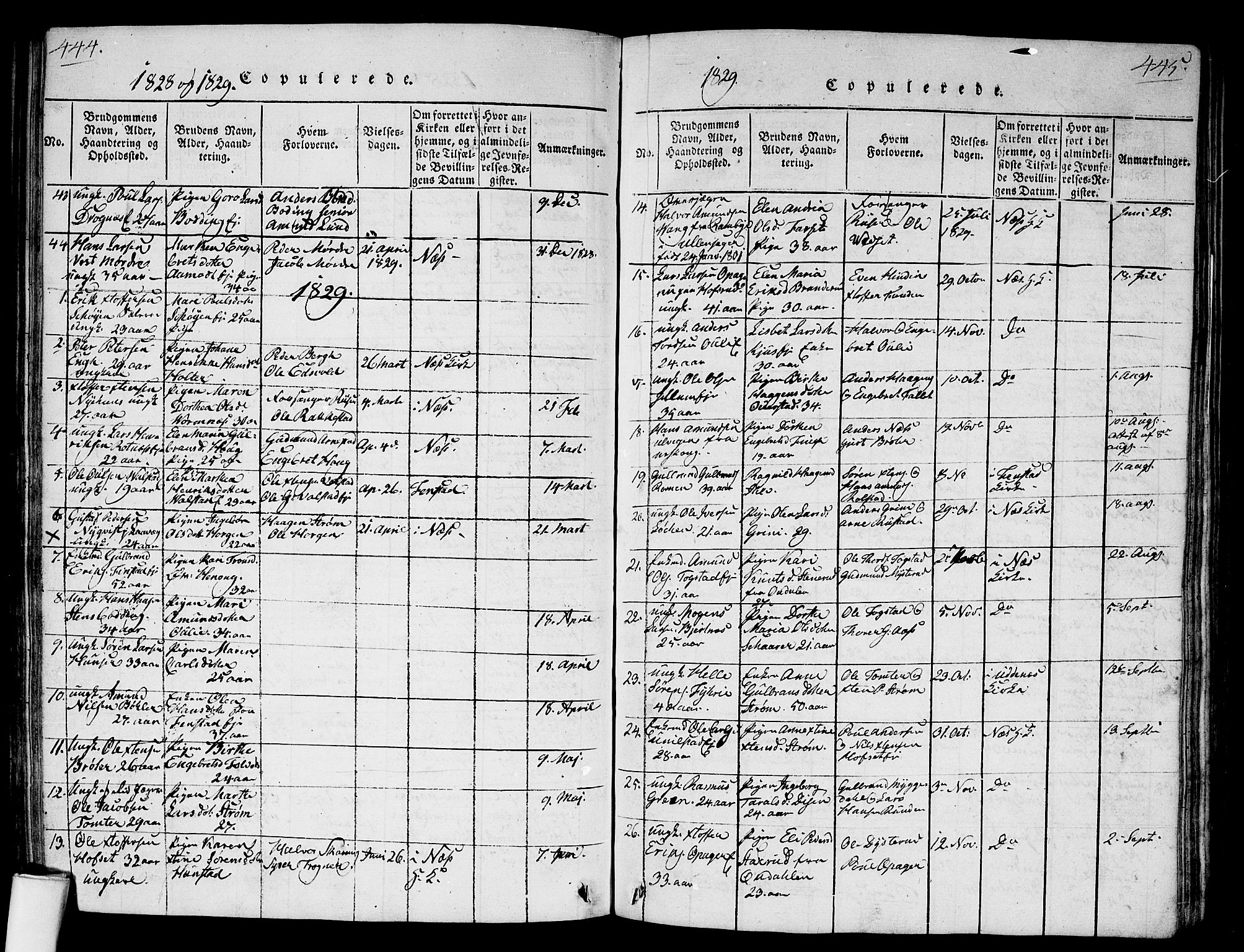 Nes prestekontor Kirkebøker, SAO/A-10410/G/Ga/L0001: Parish register (copy) no. I 1, 1815-1835, p. 444-445