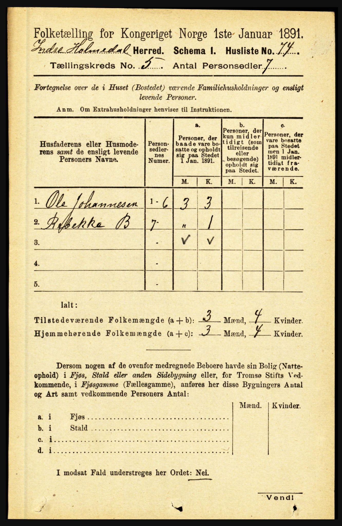 RA, 1891 census for 1430 Indre Holmedal, 1891, p. 1898