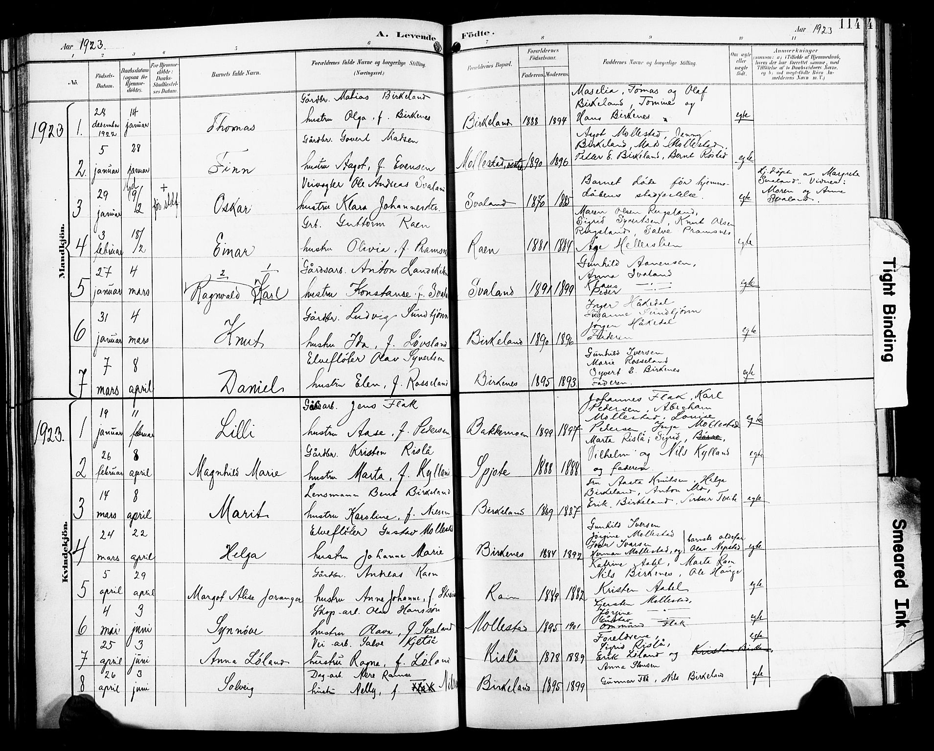 Birkenes sokneprestkontor, SAK/1111-0004/F/Fb/L0004: Parish register (copy) no. B 4, 1893-1930, p. 114