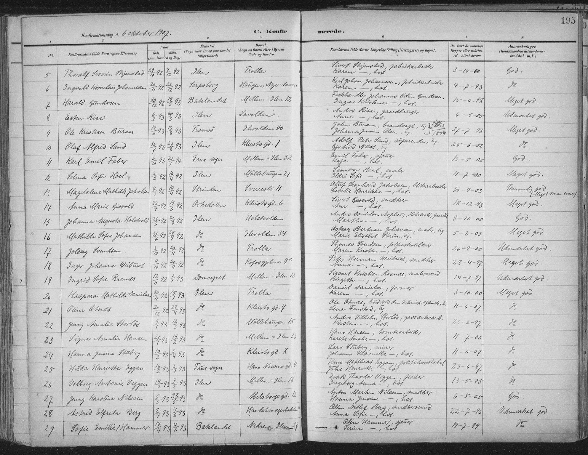 Ministerialprotokoller, klokkerbøker og fødselsregistre - Sør-Trøndelag, SAT/A-1456/603/L0167: Parish register (official) no. 603A06, 1896-1932, p. 195