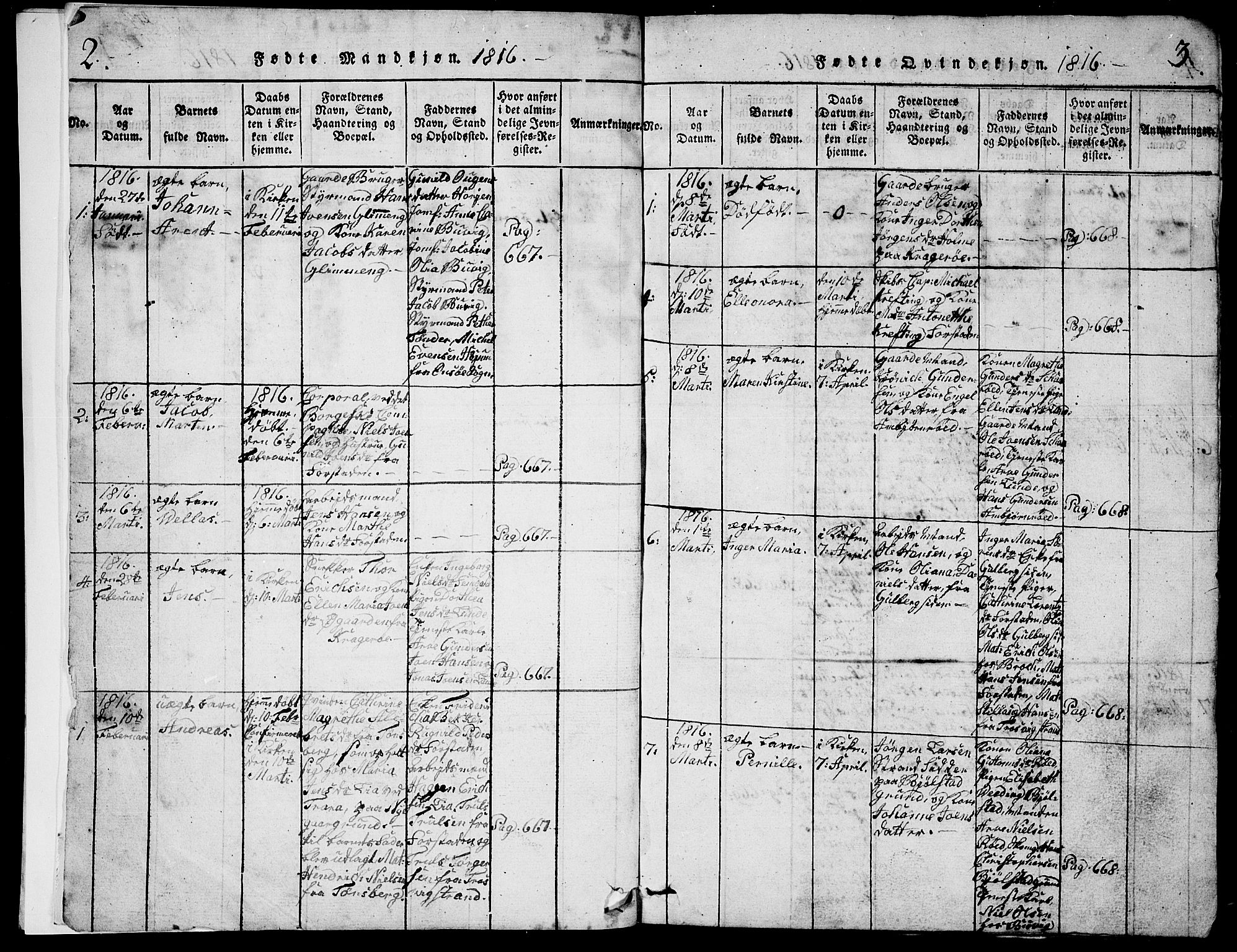 Glemmen prestekontor Kirkebøker, AV/SAO-A-10908/G/Ga/L0001: Parish register (copy) no. 1, 1816-1838, p. 2-3