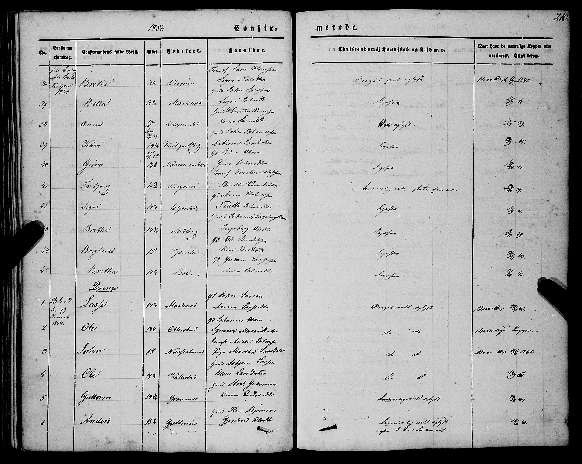 Vik sokneprestembete, AV/SAB-A-81501/H/Haa/Haaa/L0008: Parish register (official) no. A 8, 1846-1865, p. 210