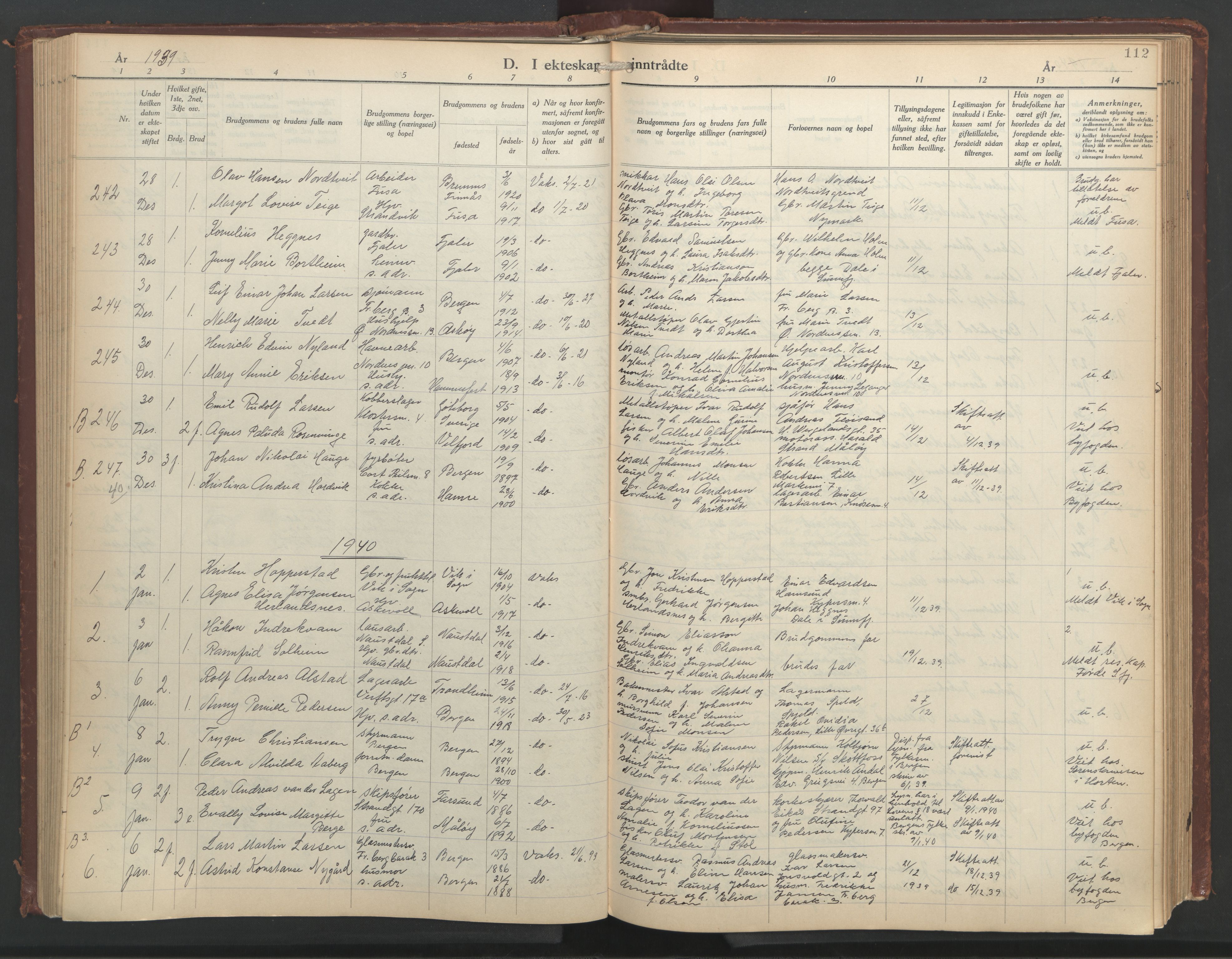 Nykirken Sokneprestembete, SAB/A-77101/H/Hab: Parish register (copy) no. D 7, 1933-1964, p. 111b-112a