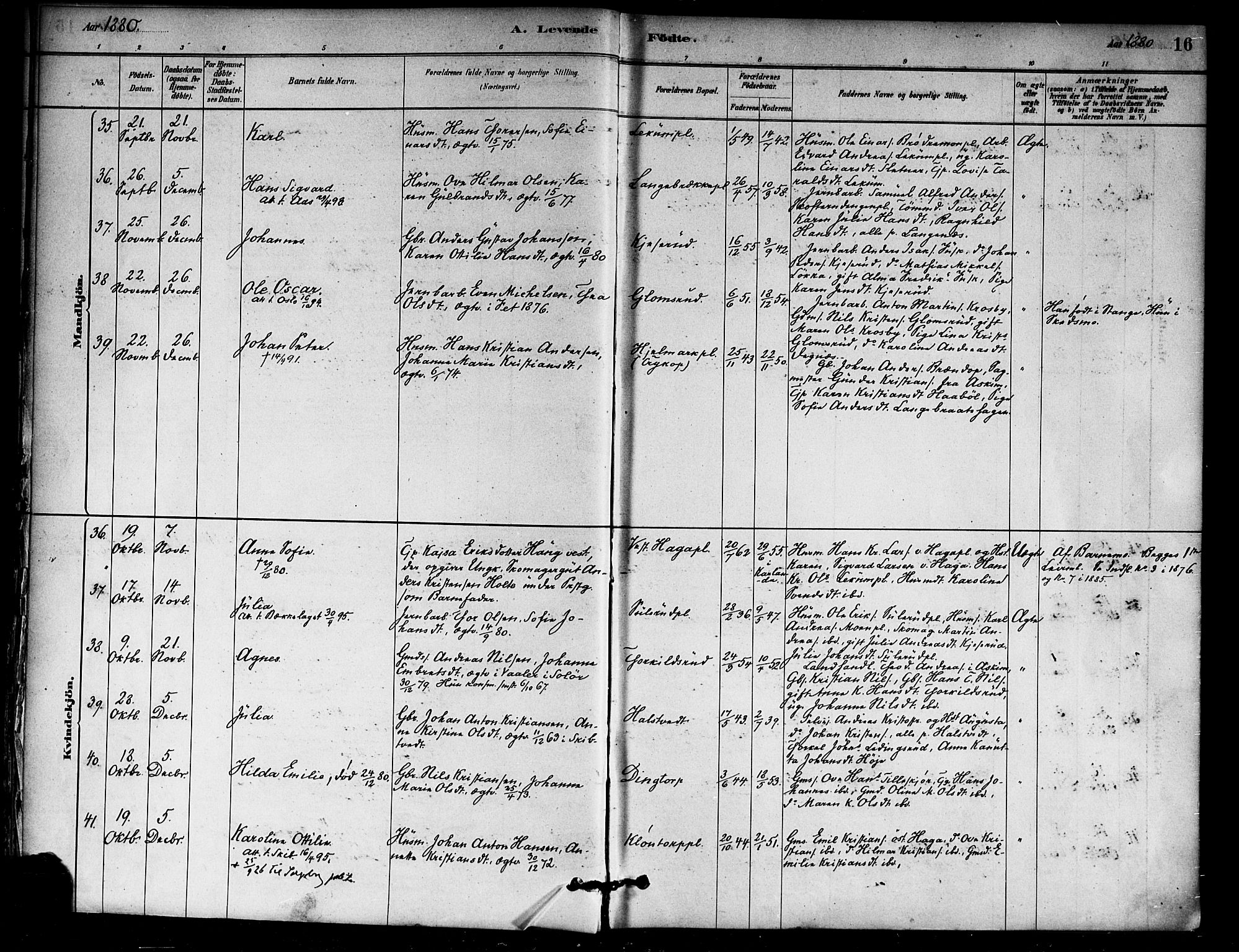 Eidsberg prestekontor Kirkebøker, AV/SAO-A-10905/F/Fa/L0012: Parish register (official) no. I 12, 1879-1901, p. 16