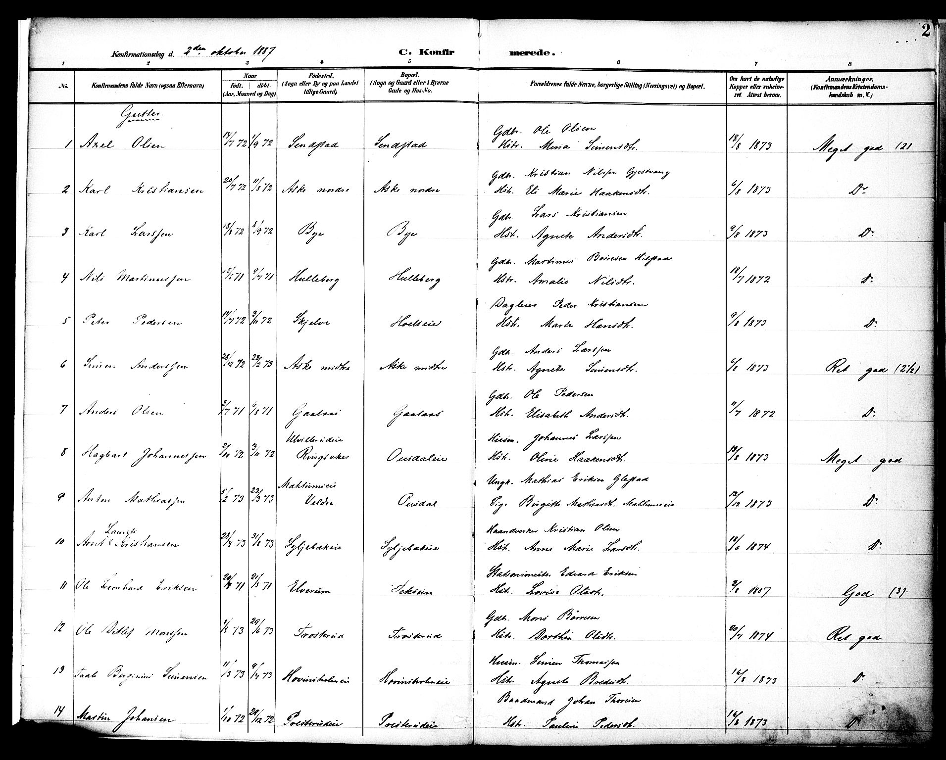 Nes prestekontor, Hedmark, AV/SAH-PREST-020/K/Ka/L0010: Parish register (official) no. 10, 1887-1905, p. 2