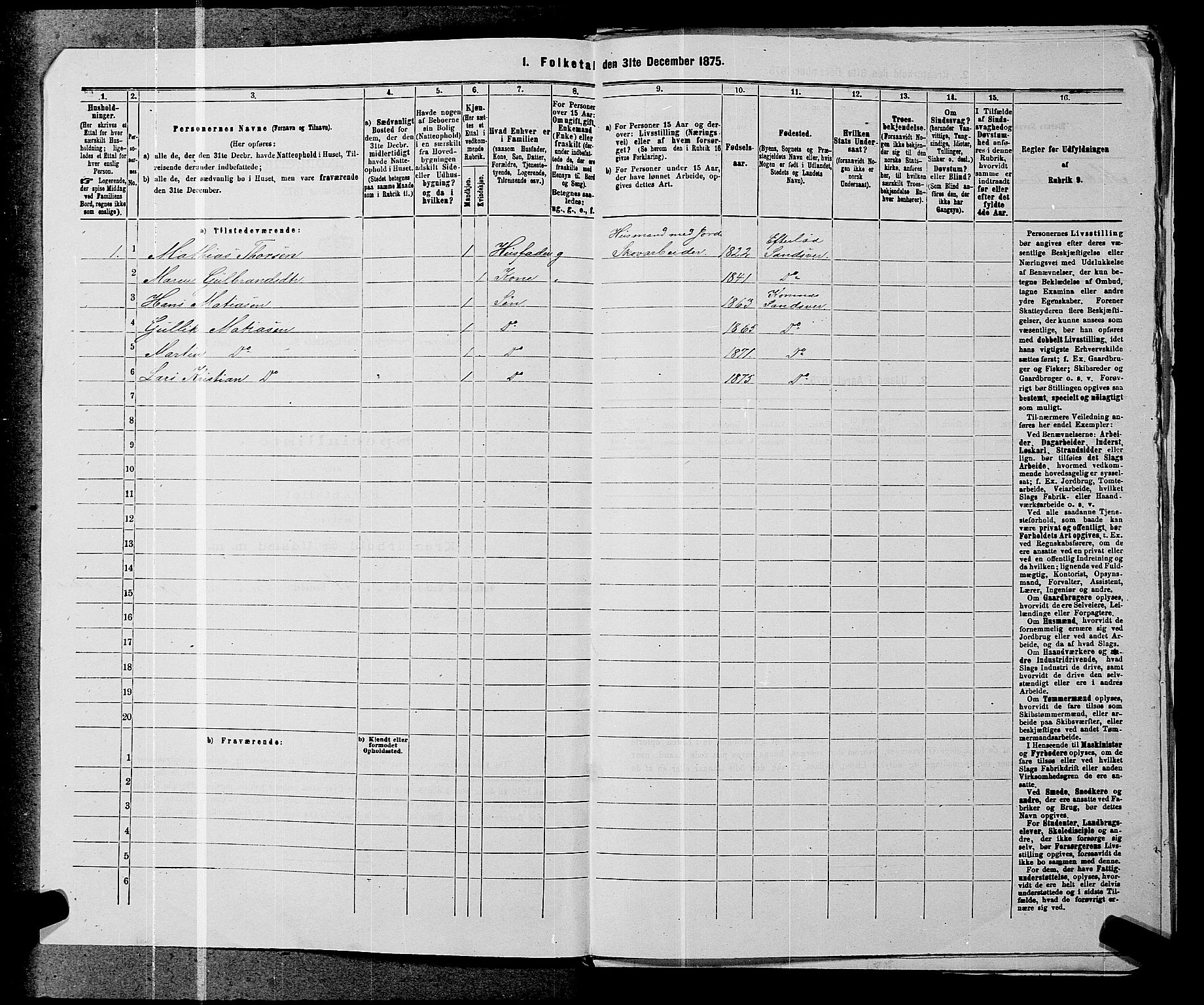 SAKO, 1875 census for 0629P Sandsvær, 1875, p. 537