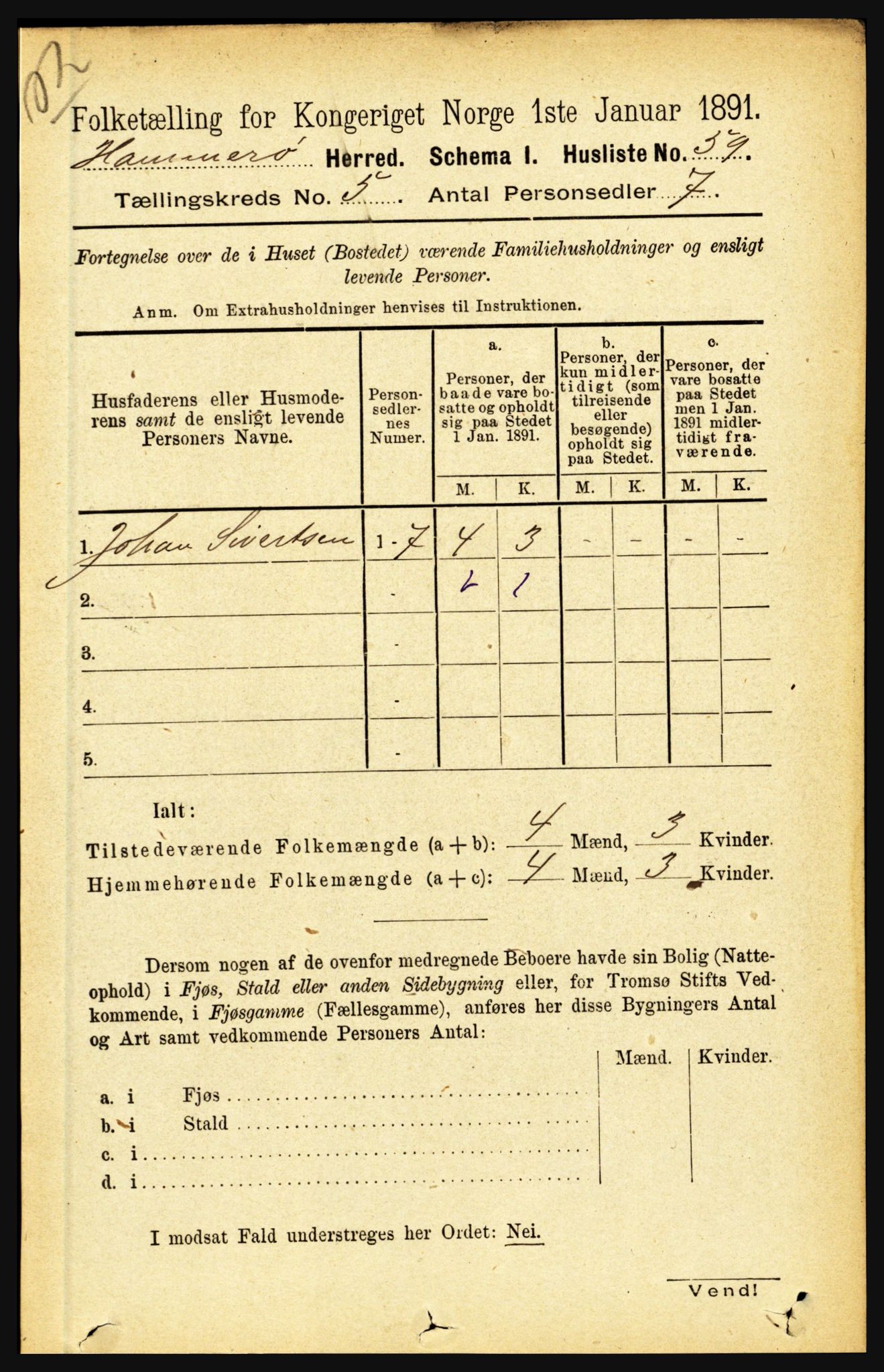 RA, 1891 census for 1849 Hamarøy, 1891, p. 2466