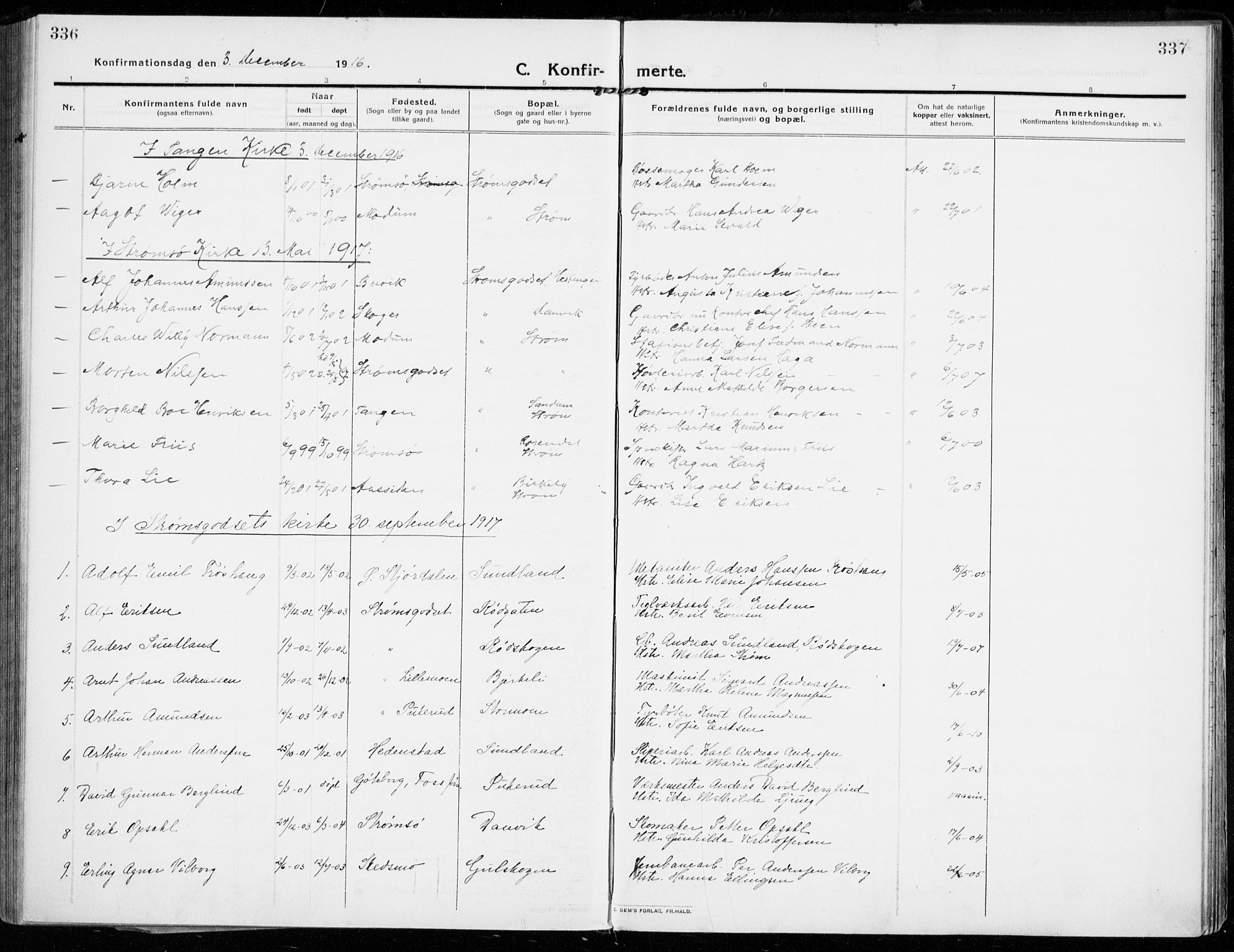 Strømsgodset kirkebøker, SAKO/A-324/F/Fa/L0002: Parish register (official) no. 2, 1910-1920, p. 336-337