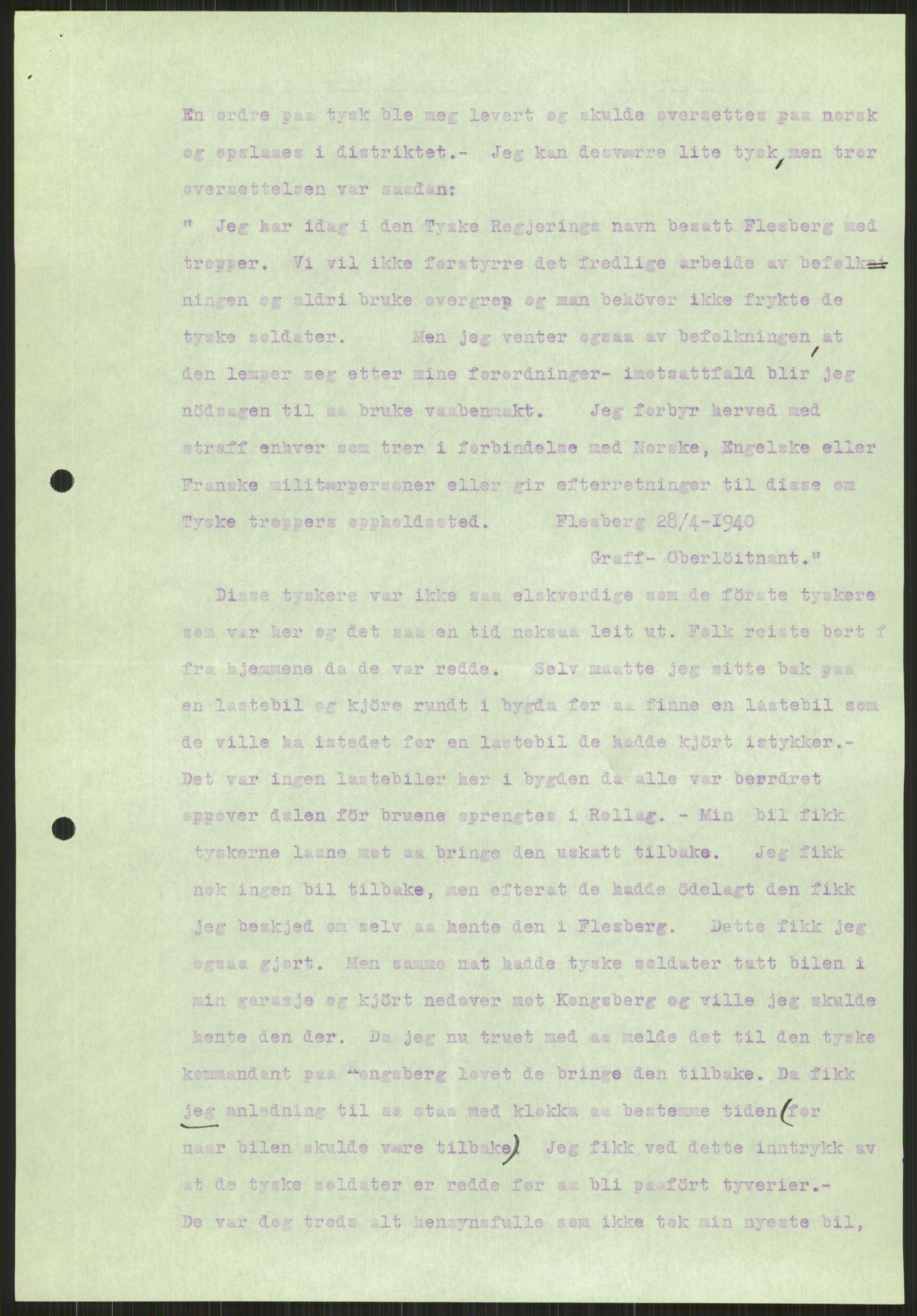 Forsvaret, Forsvarets krigshistoriske avdeling, AV/RA-RAFA-2017/Y/Ya/L0014: II-C-11-31 - Fylkesmenn.  Rapporter om krigsbegivenhetene 1940., 1940, p. 322