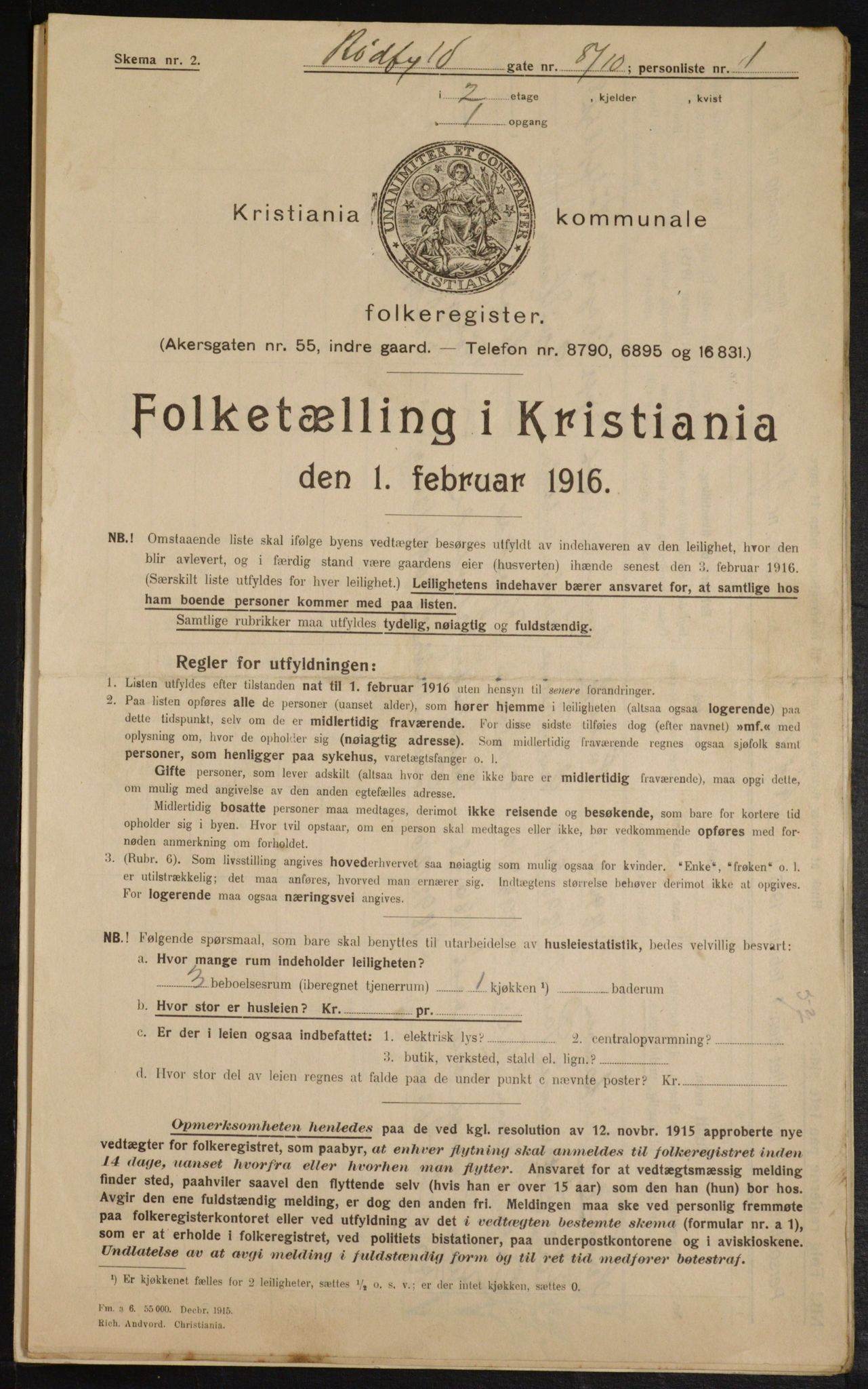 OBA, Municipal Census 1916 for Kristiania, 1916, p. 88121