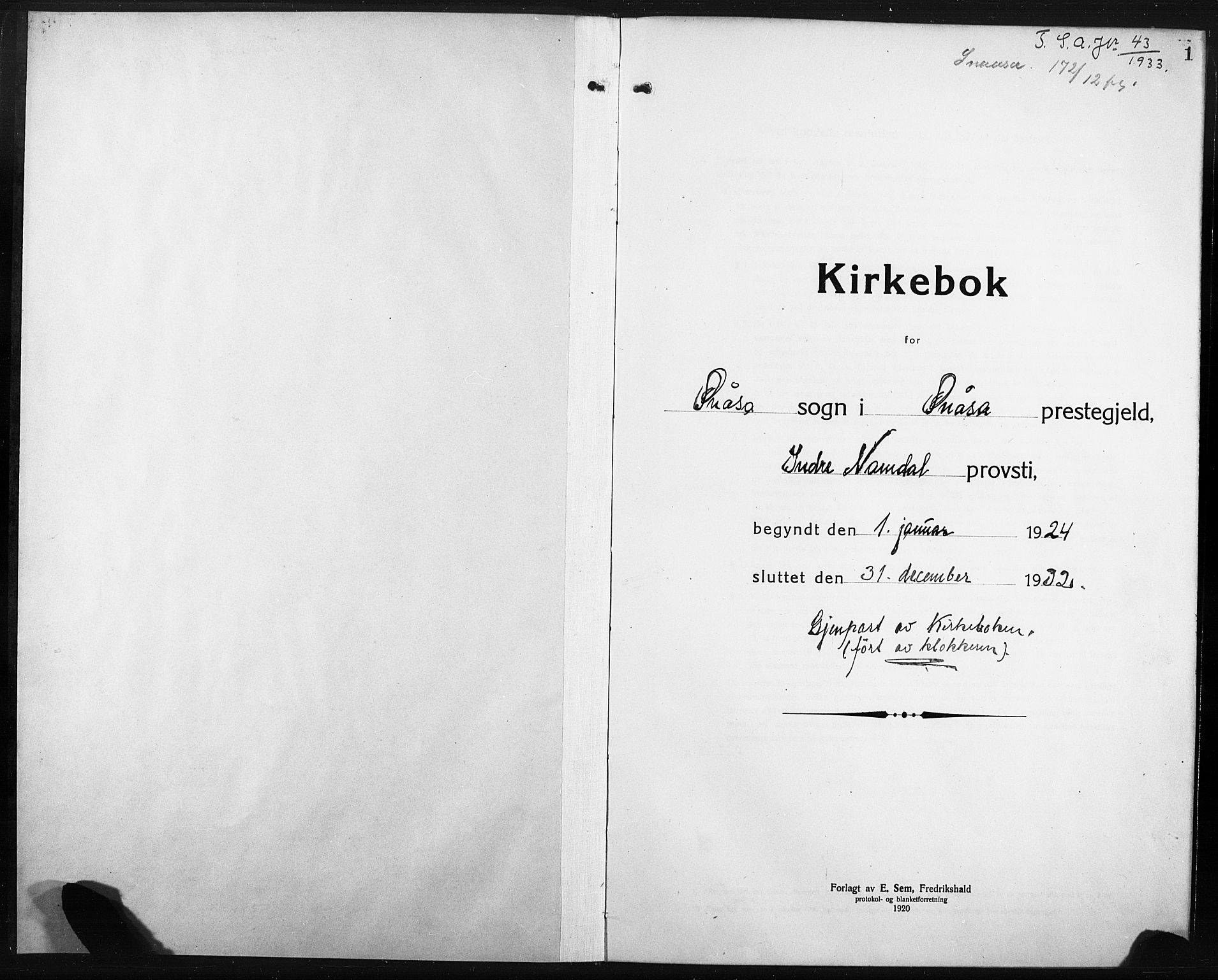 Ministerialprotokoller, klokkerbøker og fødselsregistre - Nord-Trøndelag, SAT/A-1458/749/L0480: Parish register (copy) no. 749C02, 1924-1932, p. 1