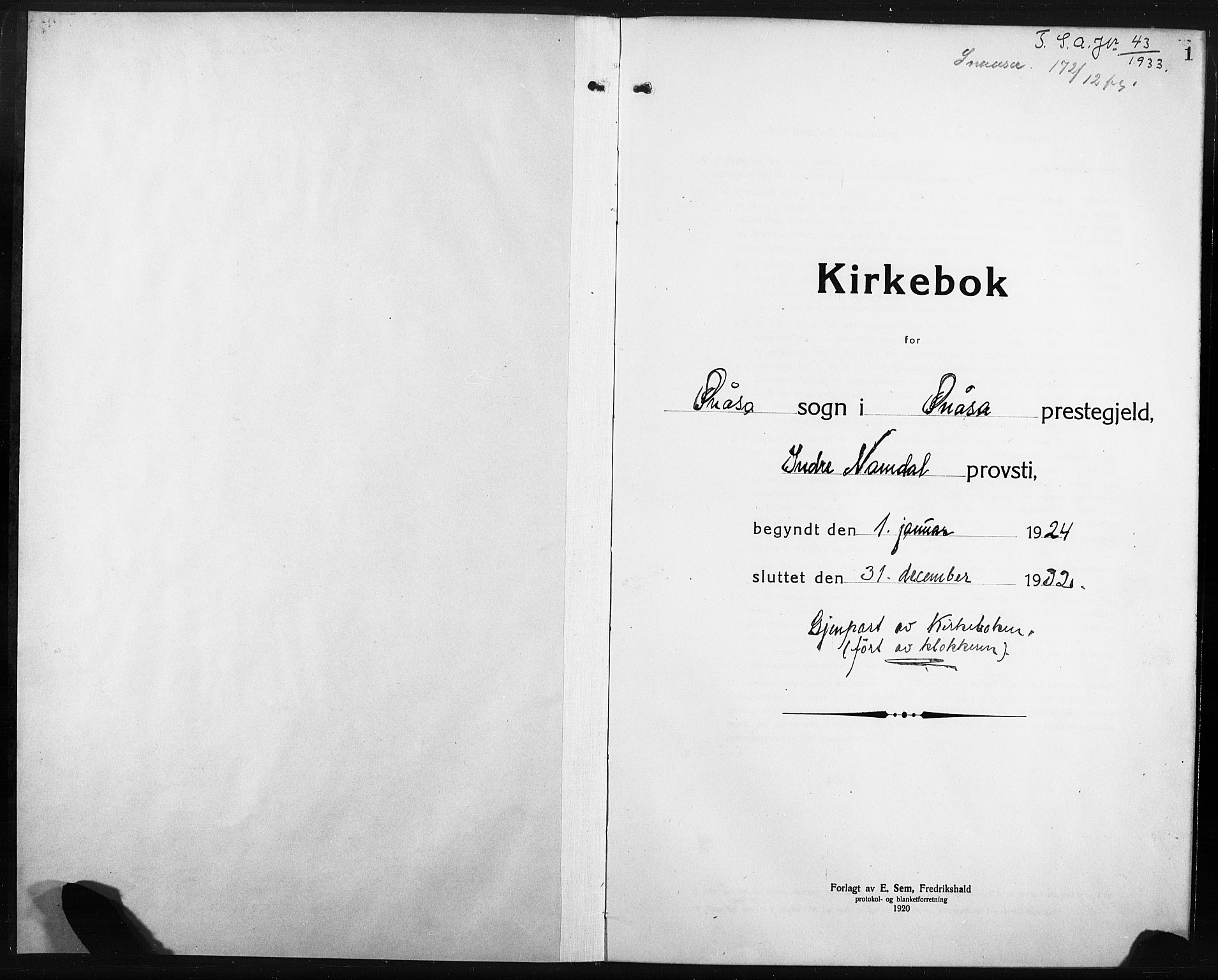 Ministerialprotokoller, klokkerbøker og fødselsregistre - Nord-Trøndelag, AV/SAT-A-1458/749/L0480: Parish register (copy) no. 749C02, 1924-1932, p. 1