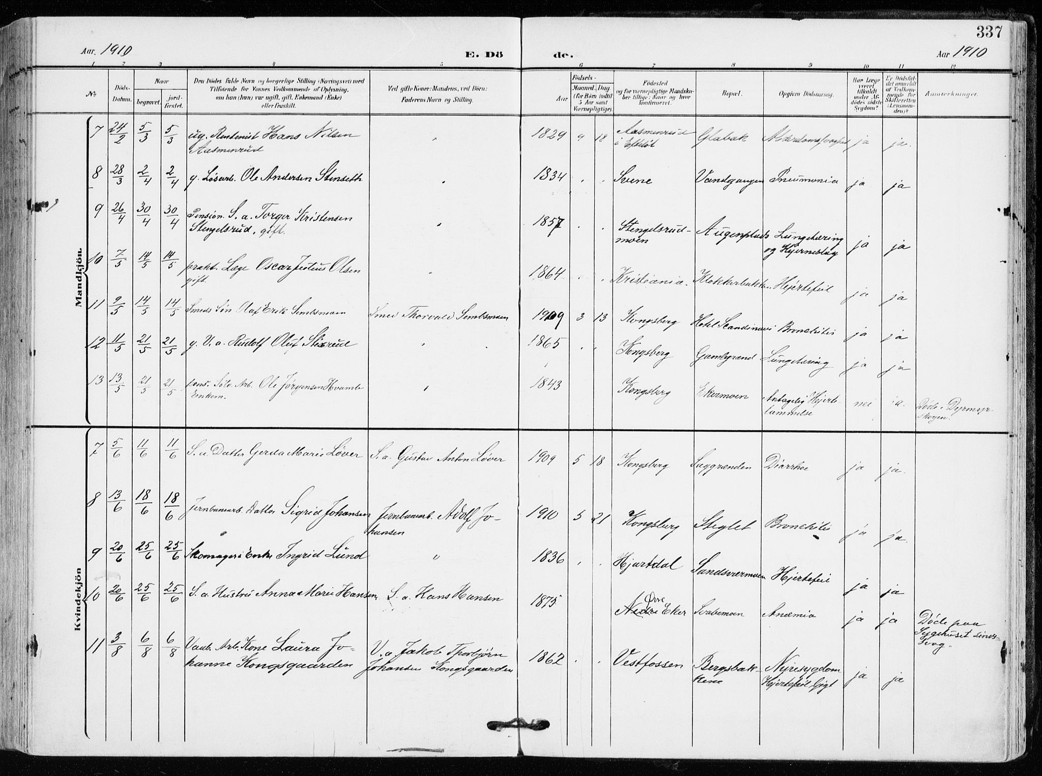 Kongsberg kirkebøker, AV/SAKO-A-22/F/Fb/L0004: Parish register (official) no. II 4, 1906-1918, p. 337