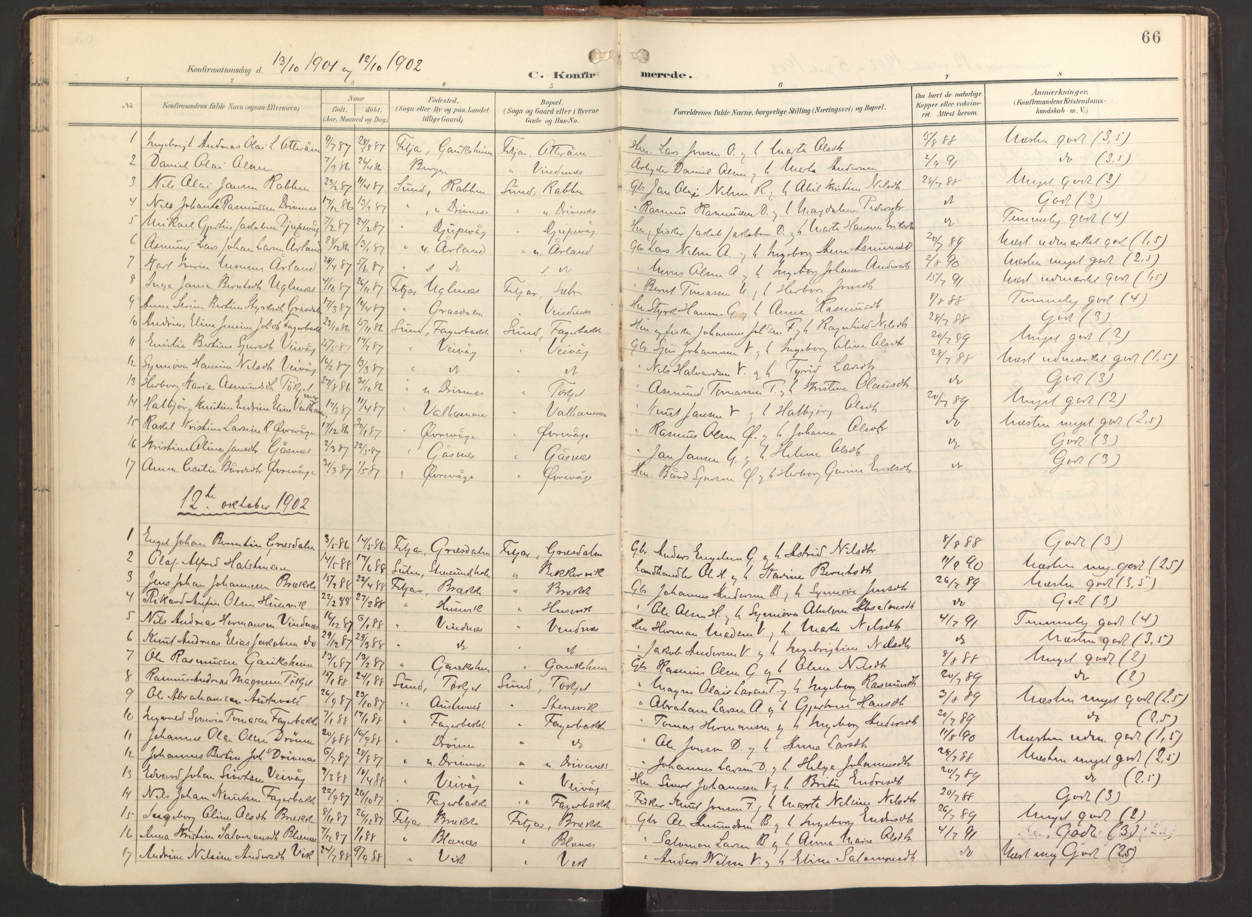 Fitjar sokneprestembete, SAB/A-99926: Parish register (official) no. B 1, 1900-1926, p. 66