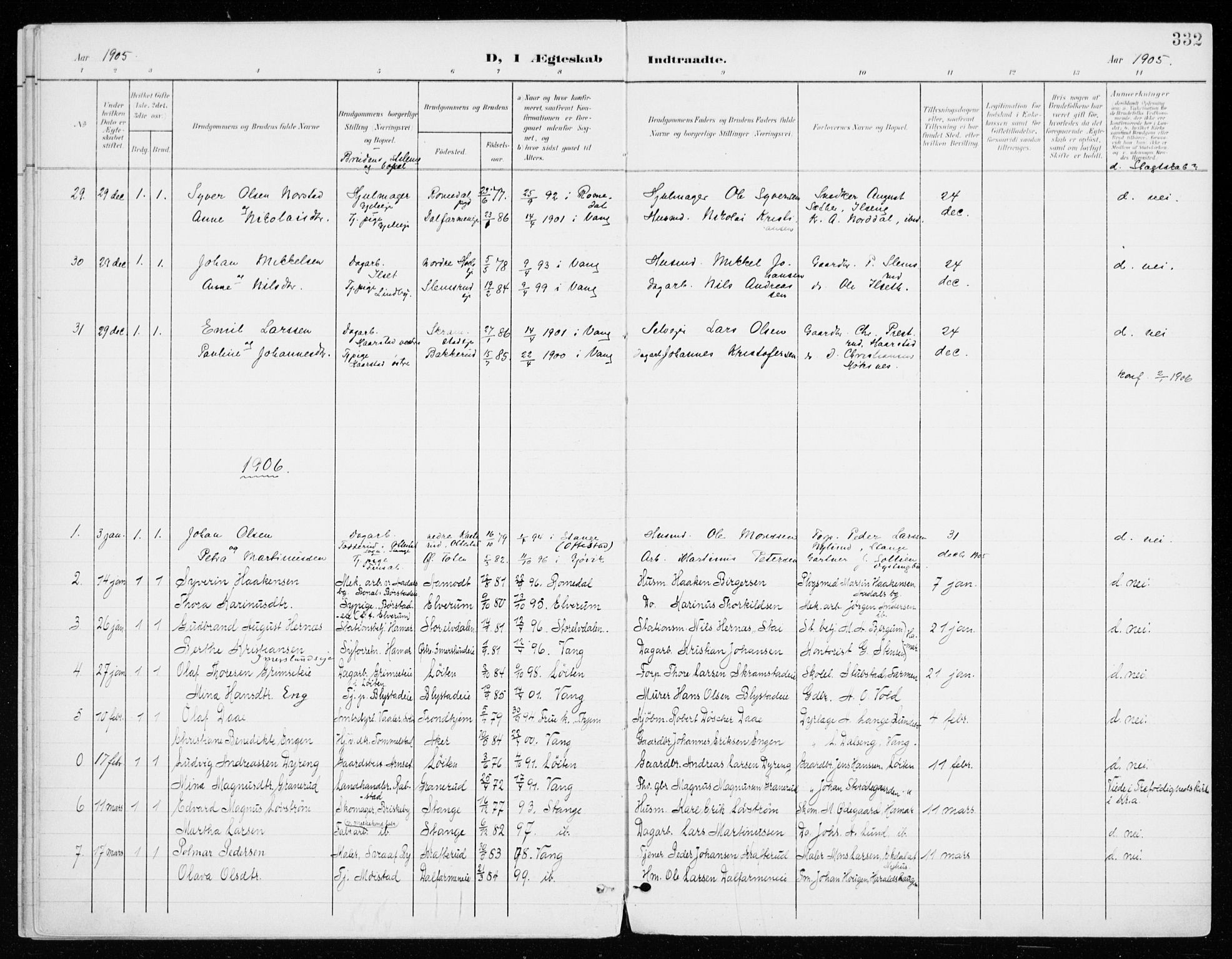 Vang prestekontor, Hedmark, SAH/PREST-008/H/Ha/Haa/L0021: Parish register (official) no. 21, 1902-1917, p. 332