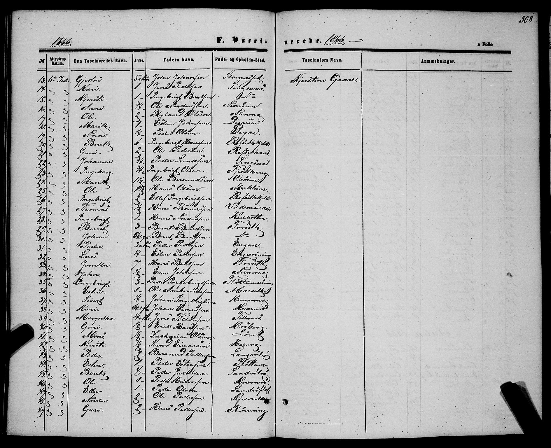 Ministerialprotokoller, klokkerbøker og fødselsregistre - Sør-Trøndelag, AV/SAT-A-1456/685/L0966: Parish register (official) no. 685A07 /1, 1860-1869, p. 308