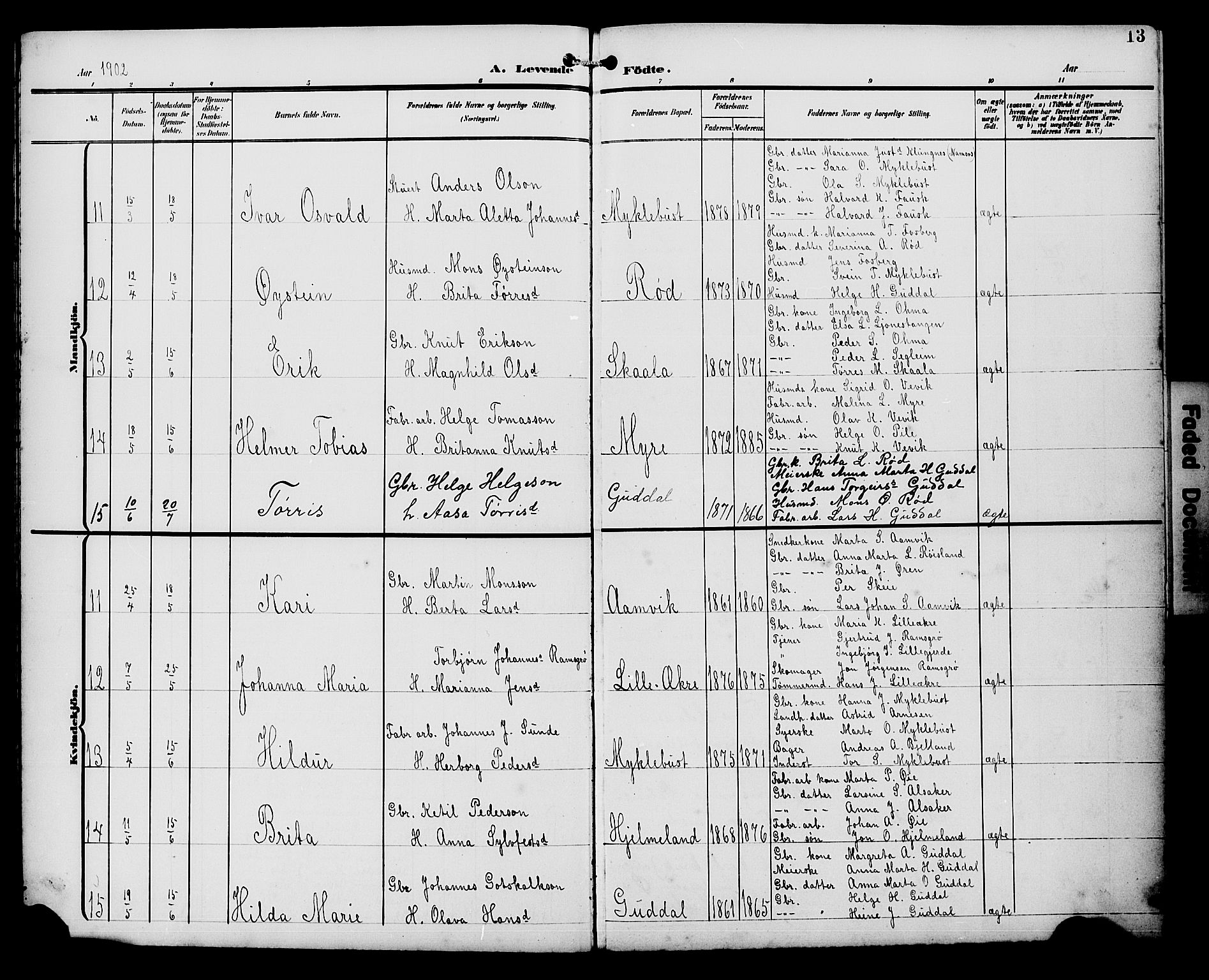 Kvinnherad sokneprestembete, SAB/A-76401/H/Hab: Parish register (copy) no. A 2A, 1901-1911, p. 13
