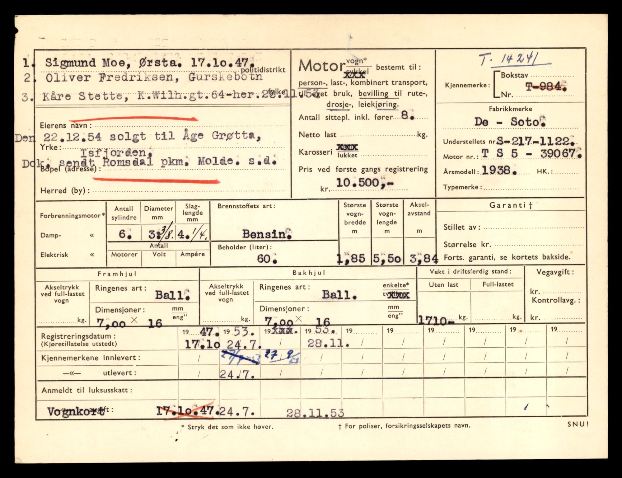 Møre og Romsdal vegkontor - Ålesund trafikkstasjon, AV/SAT-A-4099/F/Fe/L0044: Registreringskort for kjøretøy T 14205 - T 14319, 1927-1998, p. 1076