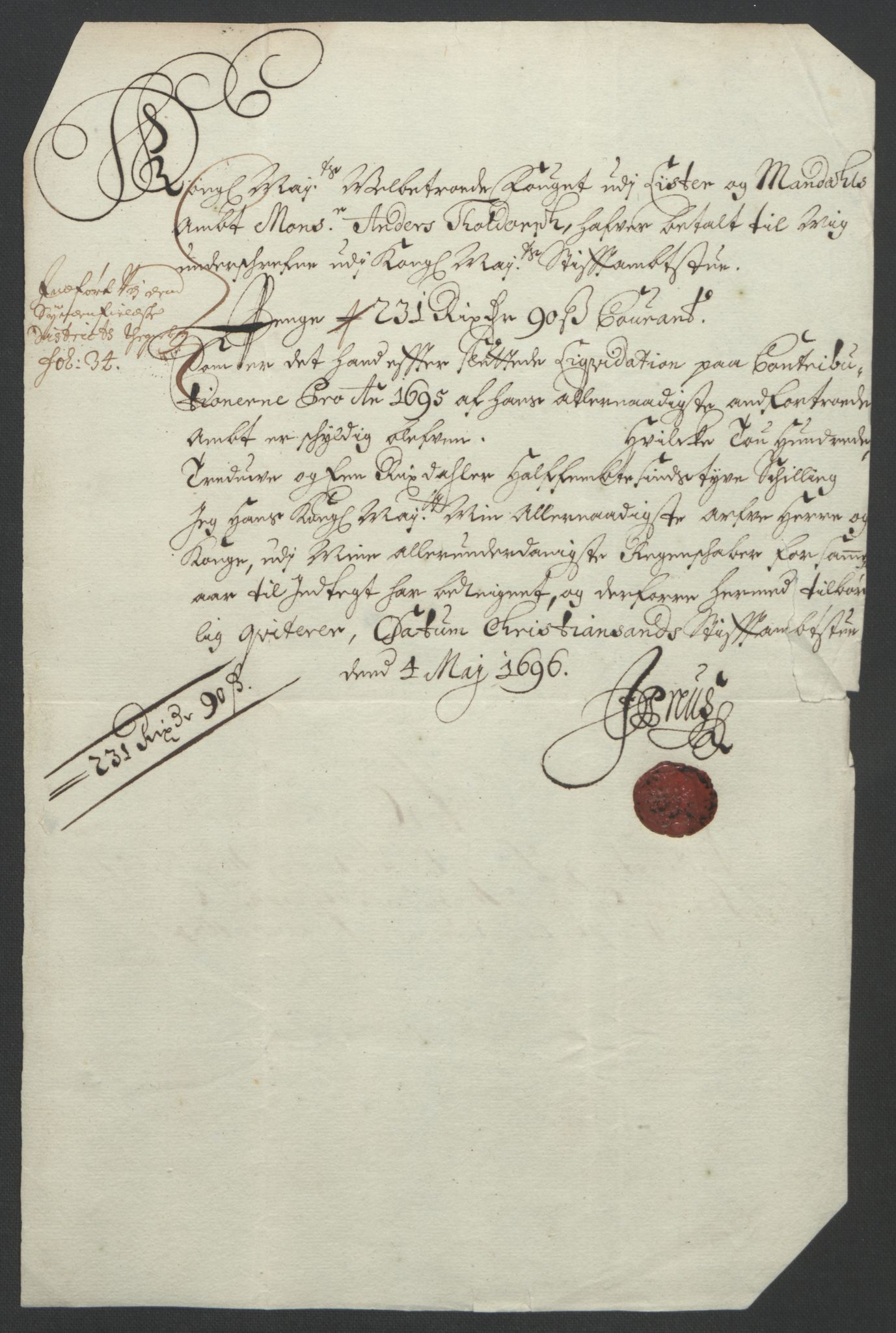 Rentekammeret inntil 1814, Reviderte regnskaper, Fogderegnskap, AV/RA-EA-4092/R43/L2545: Fogderegnskap Lista og Mandal, 1694-1695, p. 365