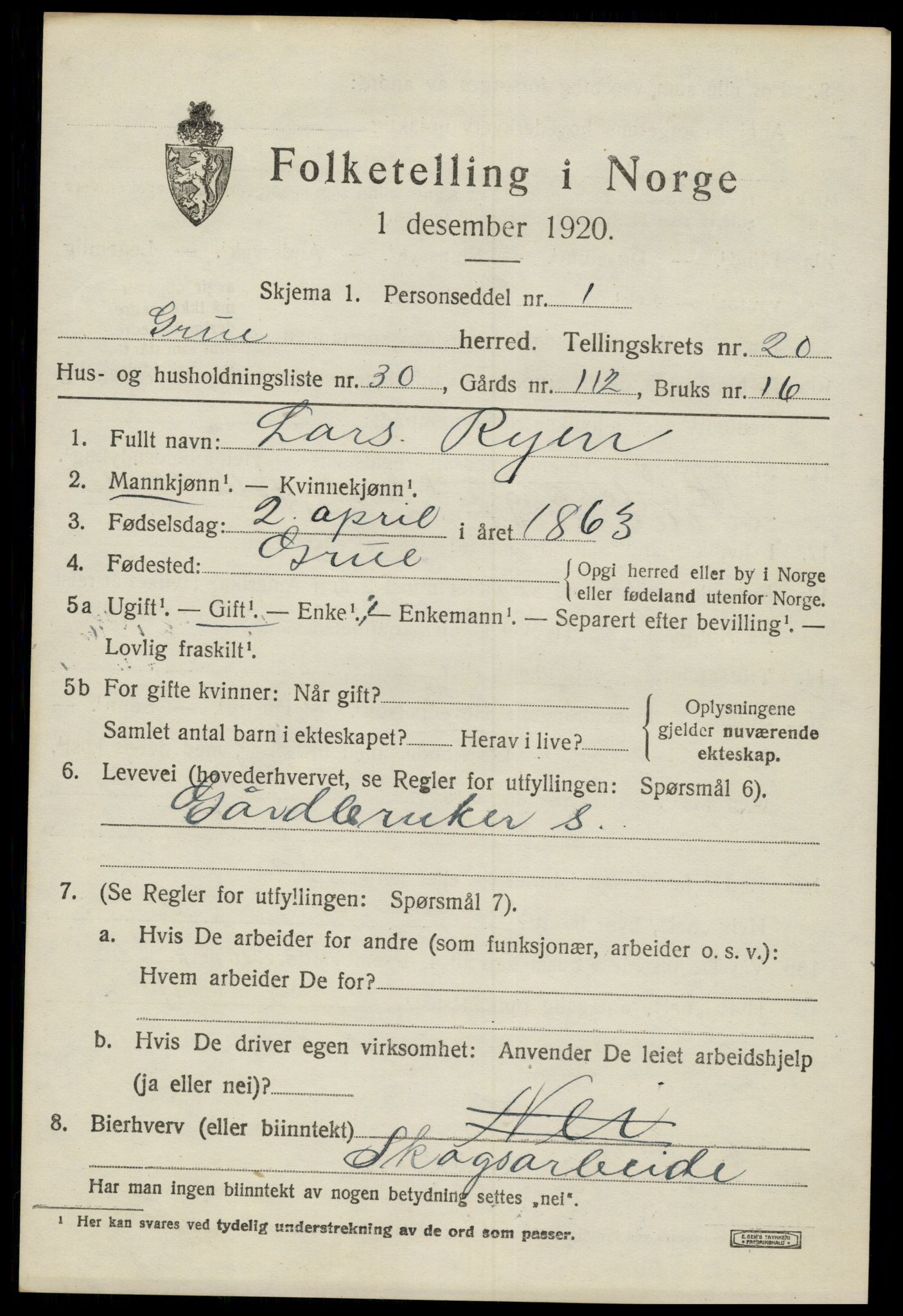 SAH, 1920 census for Grue, 1920, p. 15273