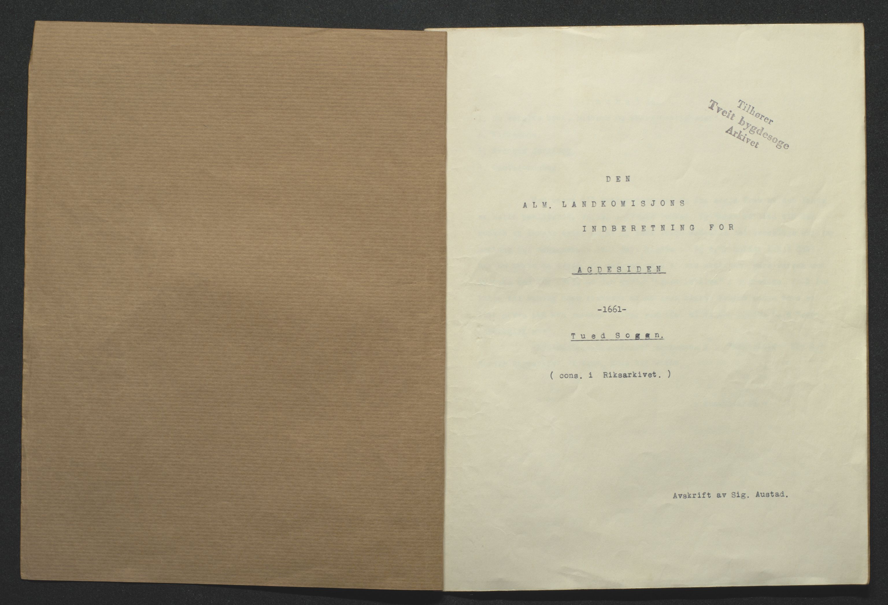 Tveit bygdesogenemnd, SAK/D/0770/F/L0001: A - Emneordnet materiale, 1576-1945, p. 9