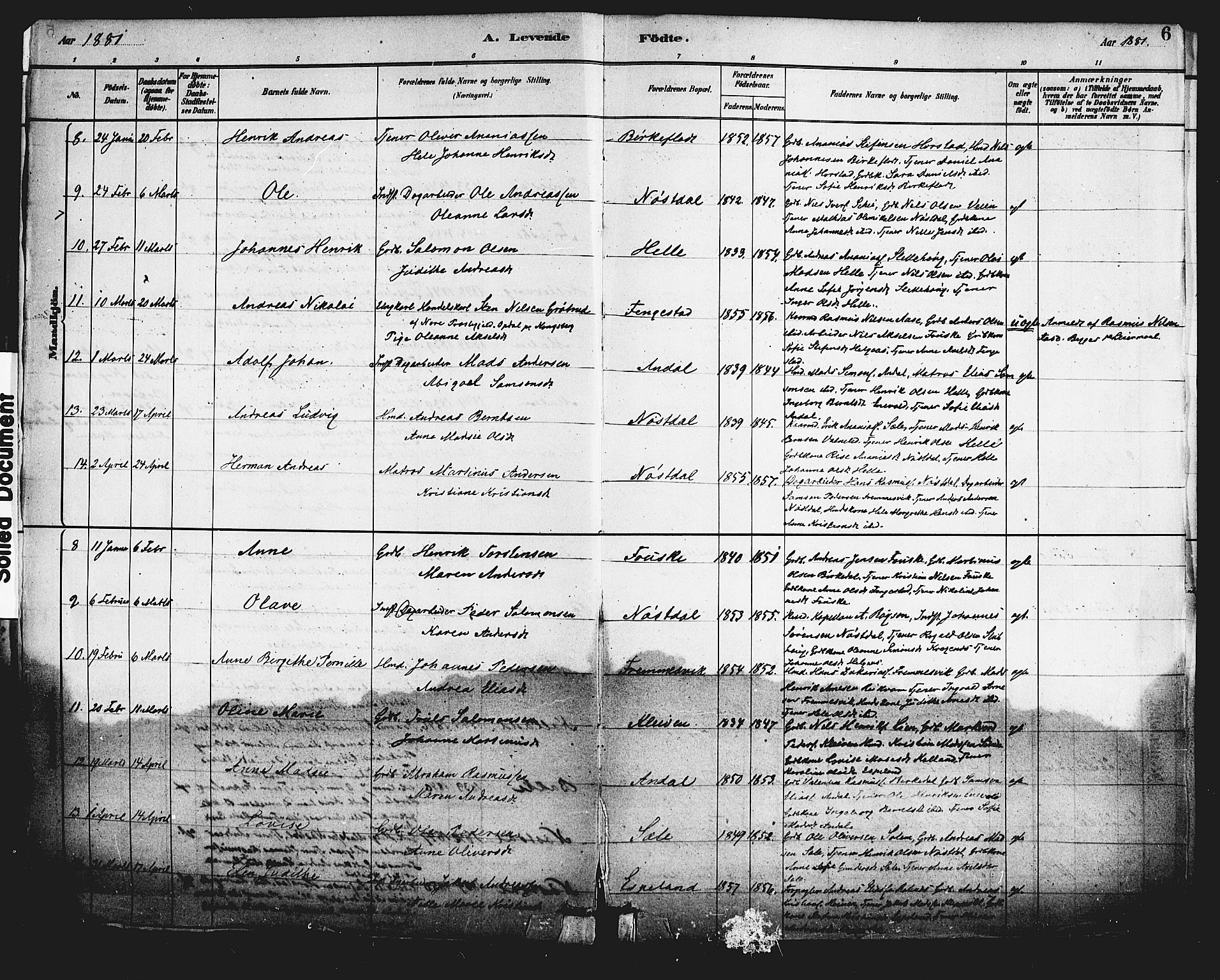 Førde sokneprestembete, SAB/A-79901/H/Haa/Haad/L0001: Parish register (official) no. D 1, 1881-1898, p. 6