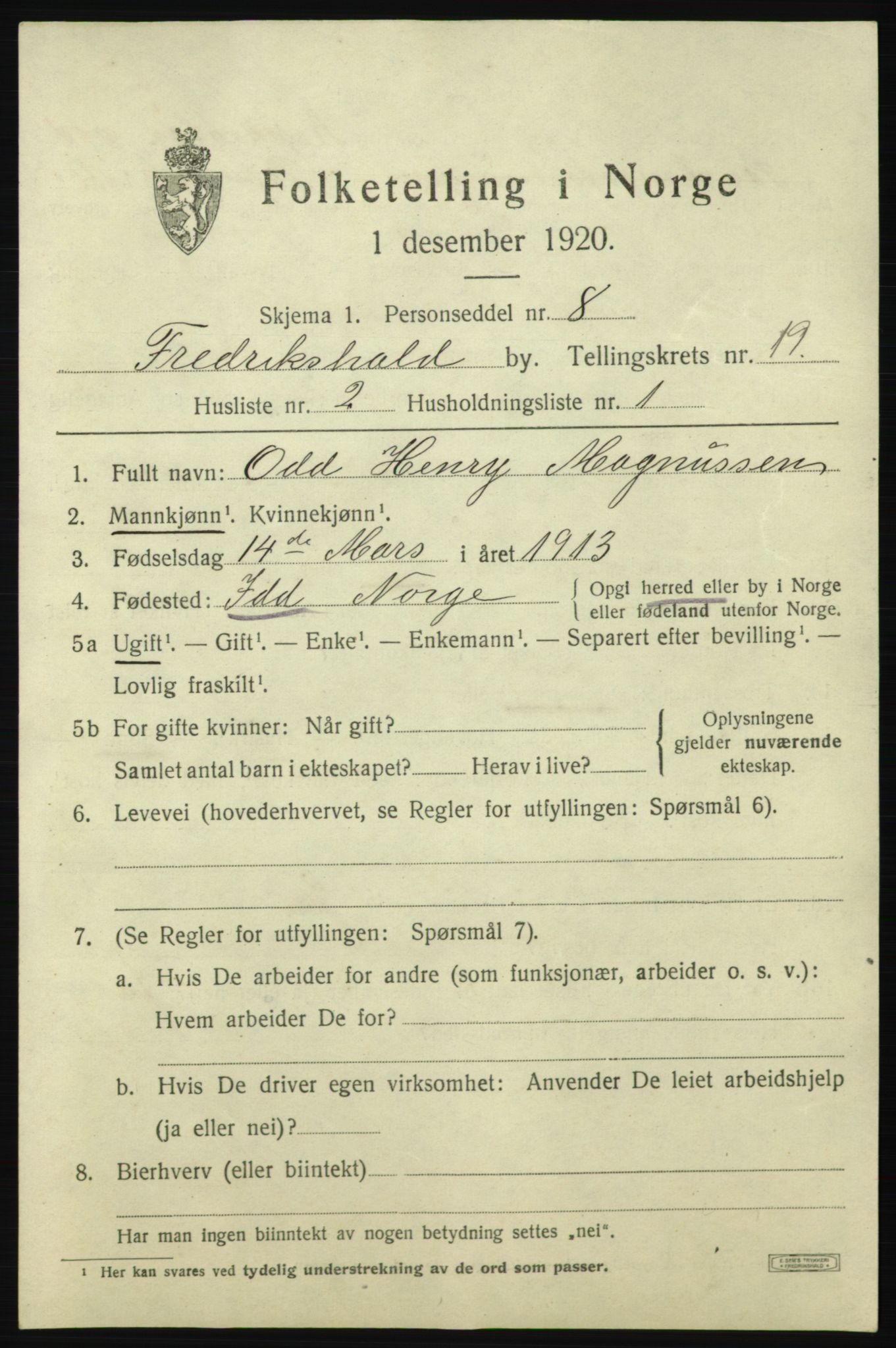 SAO, 1920 census for Fredrikshald, 1920, p. 28100