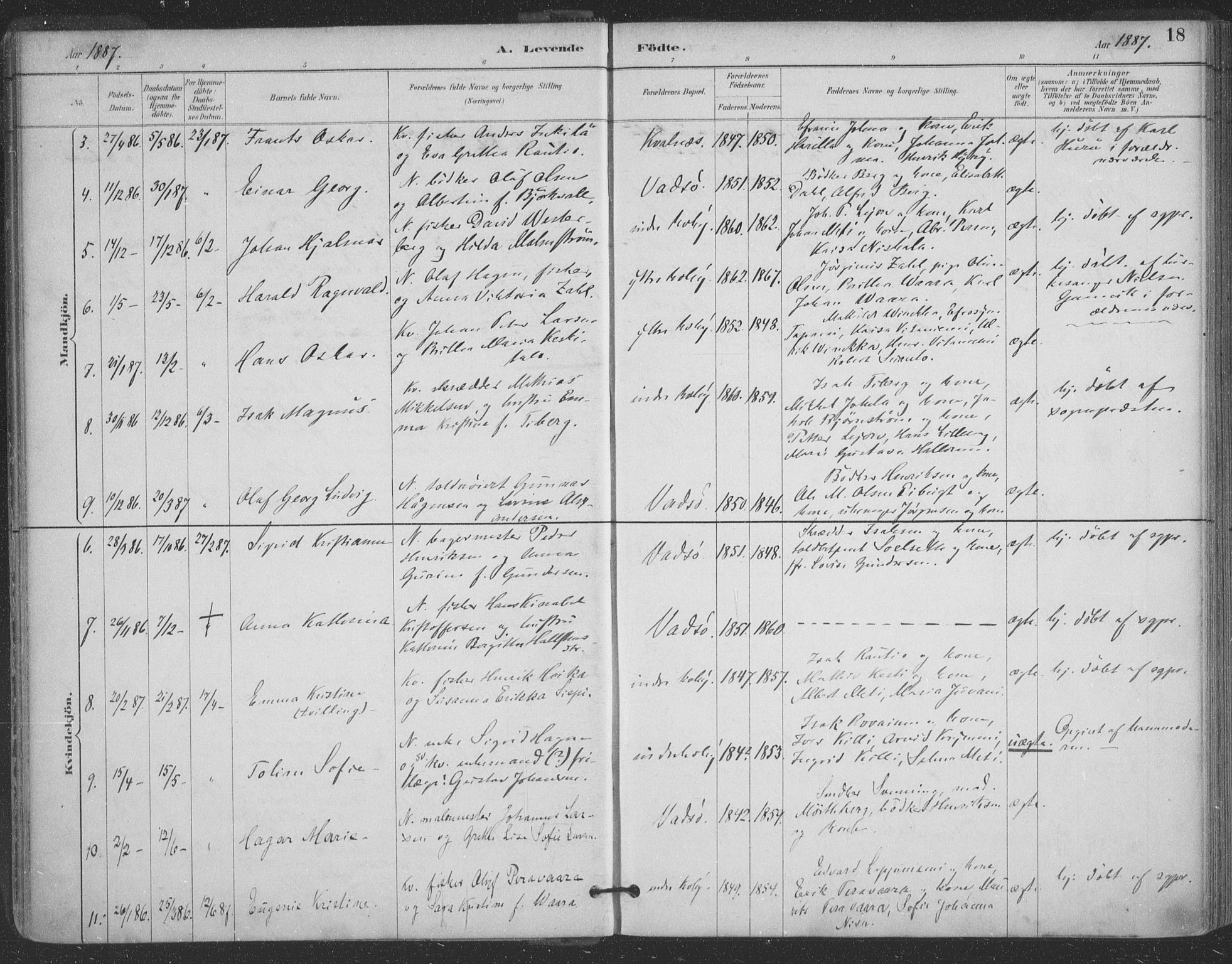 Vadsø sokneprestkontor, SATØ/S-1325/H/Ha/L0006kirke: Parish register (official) no. 6, 1885-1895, p. 18