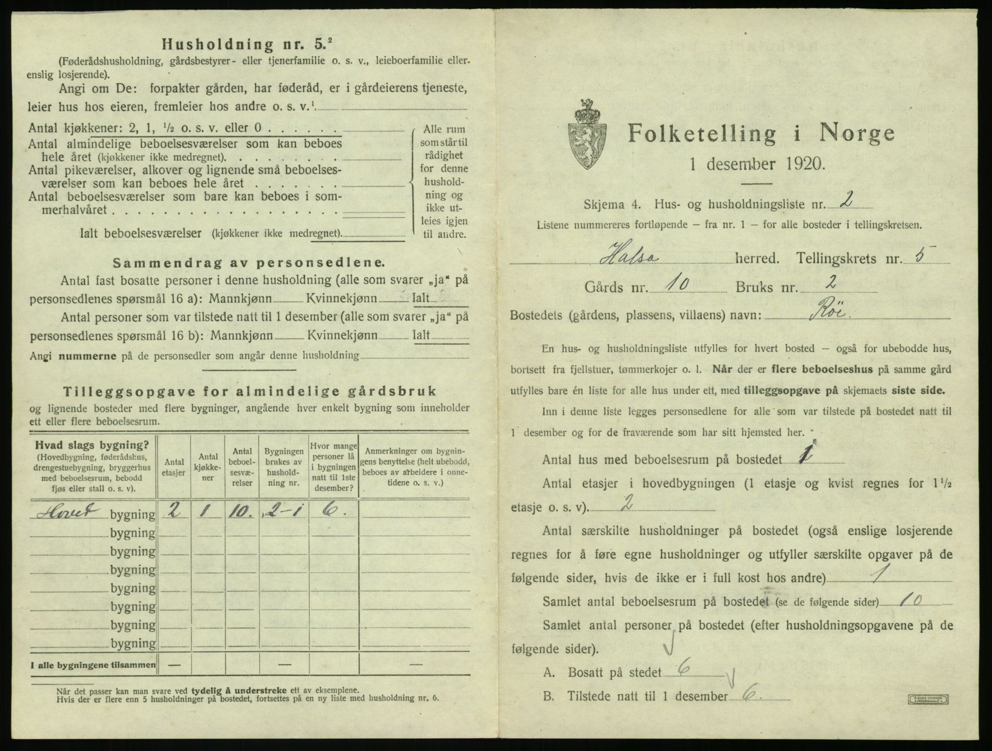 SAT, 1920 census for Halsa, 1920, p. 292