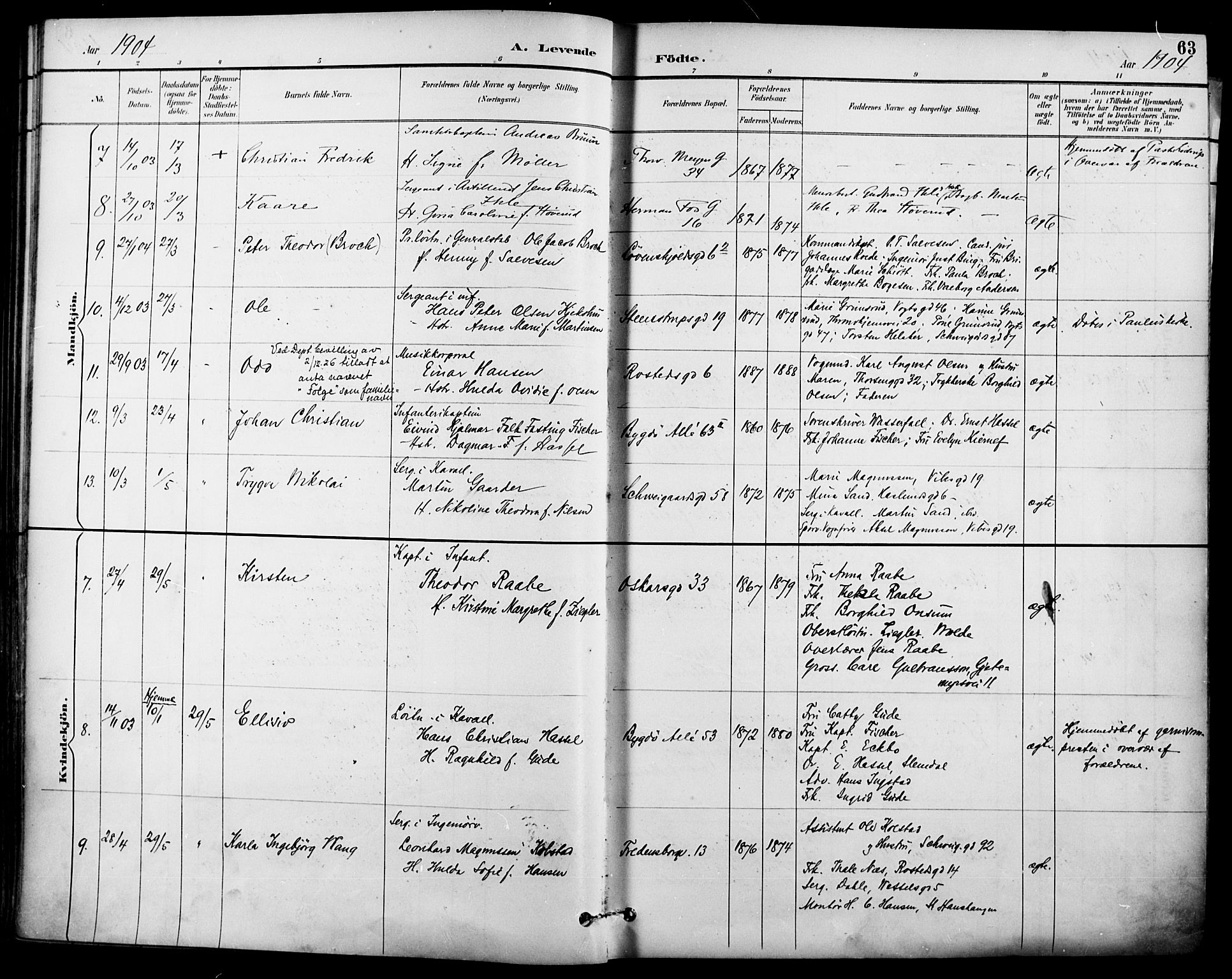 Garnisonsmenigheten Kirkebøker, SAO/A-10846/F/Fa/L0013: Parish register (official) no. 13, 1894-1904, p. 63