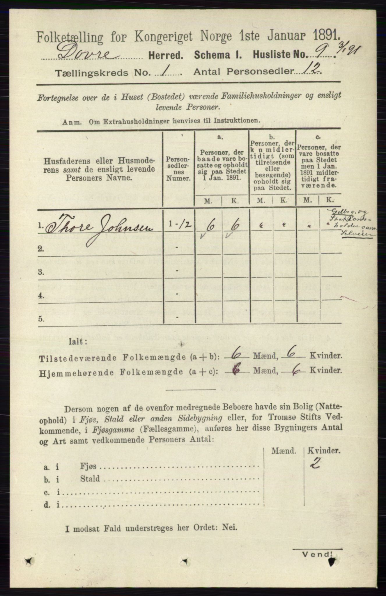 RA, 1891 census for 0511 Dovre, 1891, p. 26