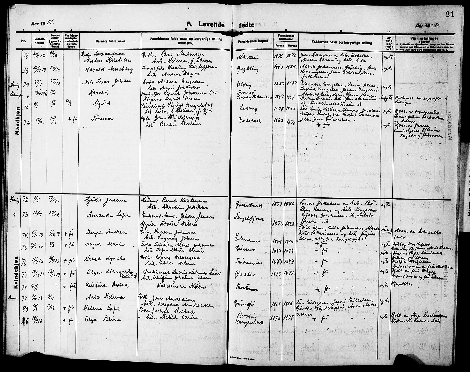 Ministerialprotokoller, klokkerbøker og fødselsregistre - Nordland, AV/SAT-A-1459/888/L1269: Parish register (copy) no. 888C07, 1913-1927, p. 21