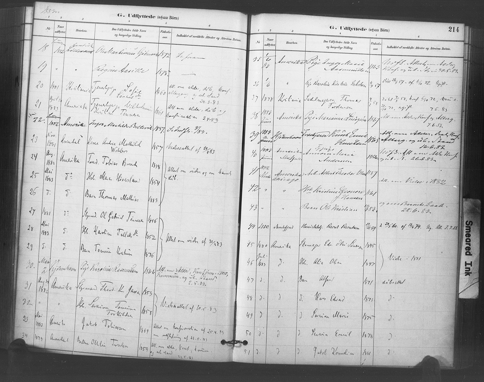 Kristiansand domprosti, AV/SAK-1112-0006/F/Fa/L0018: Parish register (official) no. A 17, 1880-1892, p. 214