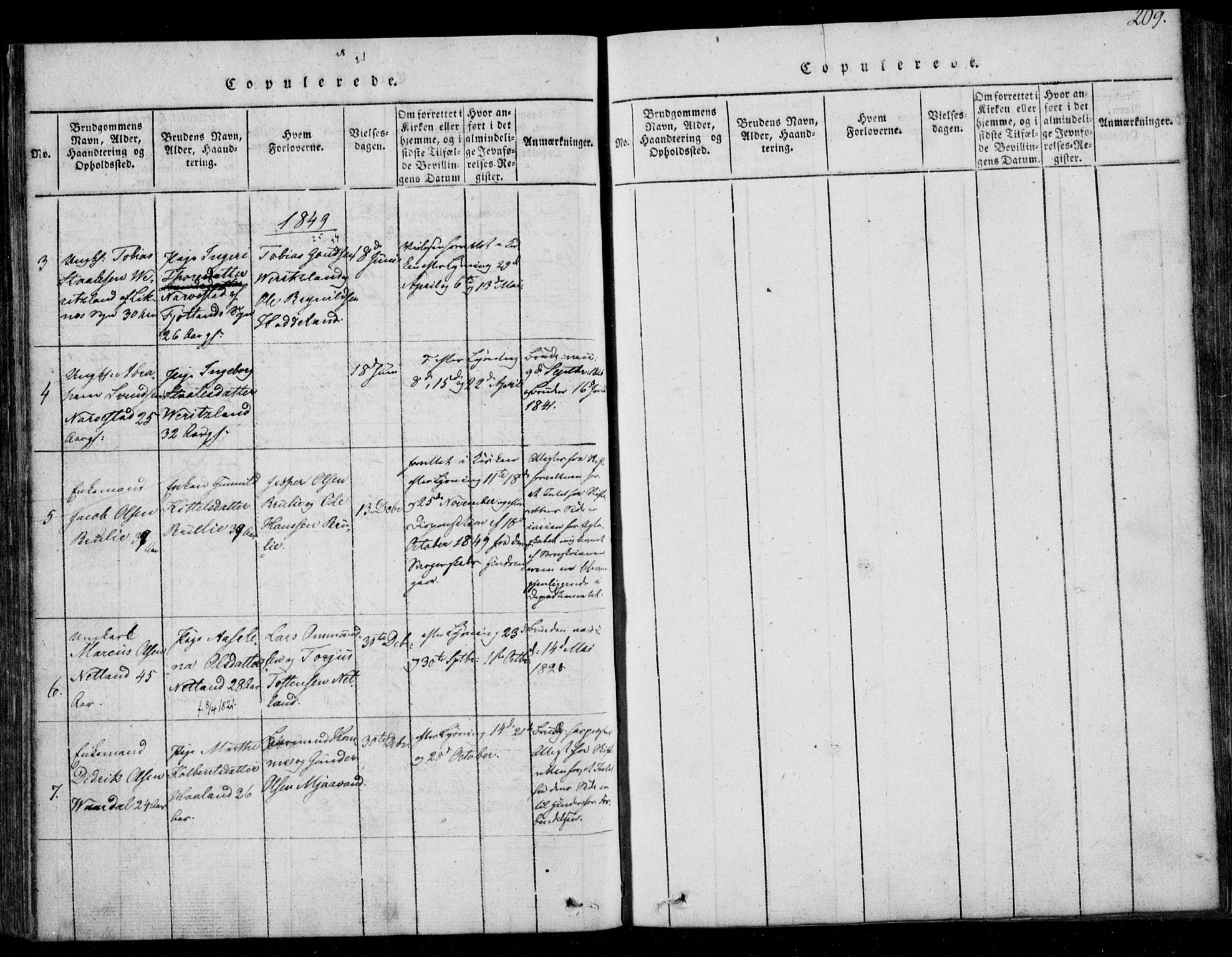 Fjotland sokneprestkontor, AV/SAK-1111-0010/F/Fb/L0001: Parish register (copy) no. B 1, 1816-1849, p. 209