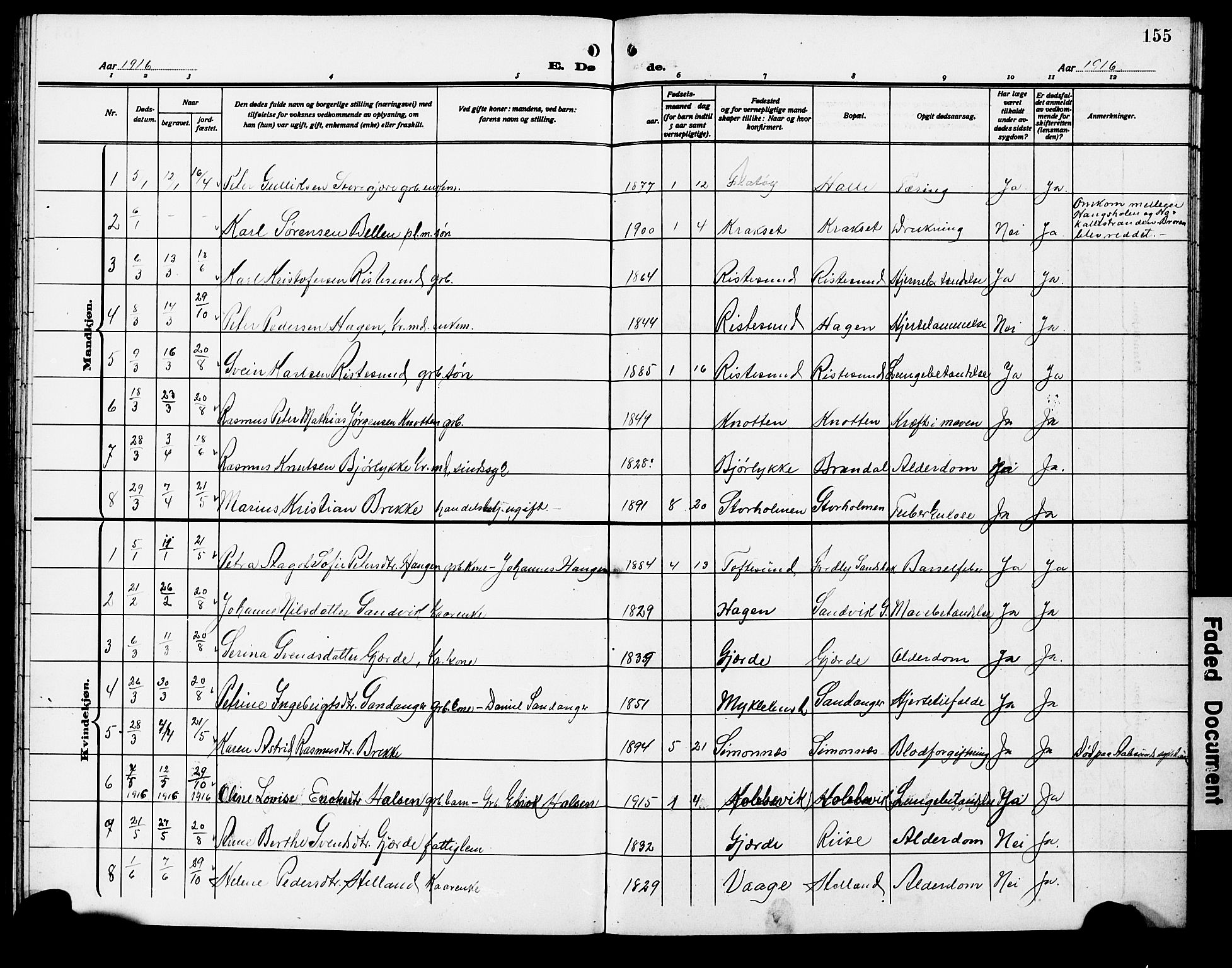 Ministerialprotokoller, klokkerbøker og fødselsregistre - Møre og Romsdal, AV/SAT-A-1454/503/L0050: Parish register (copy) no. 503C05, 1909-1922, p. 155