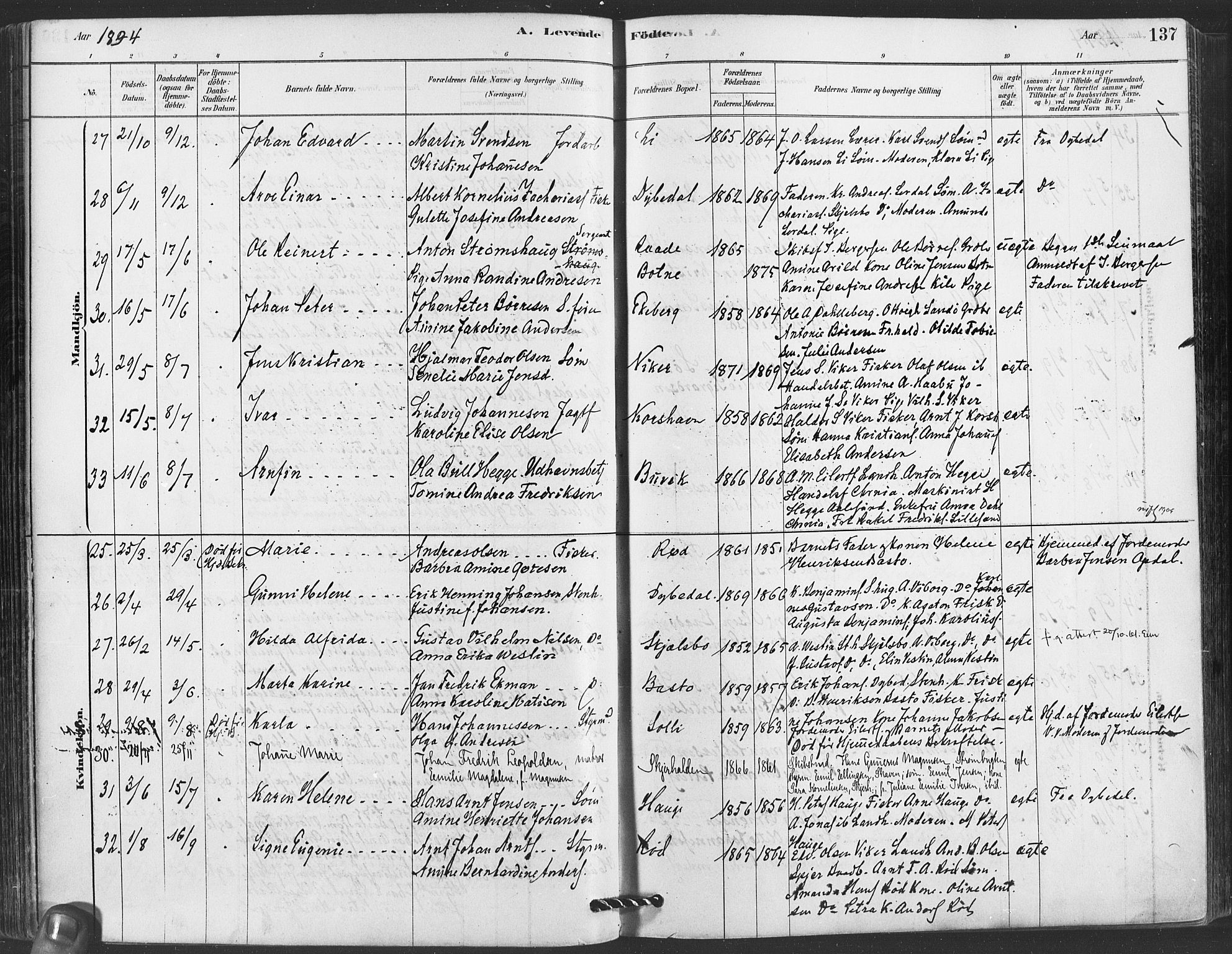 Hvaler prestekontor Kirkebøker, SAO/A-2001/F/Fa/L0008: Parish register (official) no. I 8, 1878-1895, p. 137
