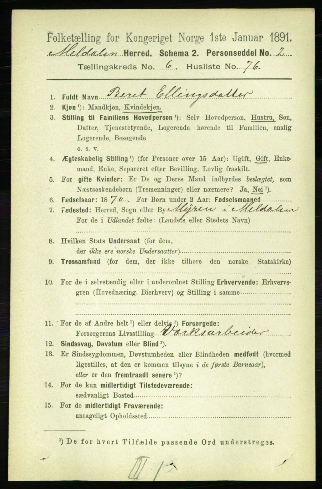 RA, 1891 census for 1636 Meldal, 1891, p. 3318